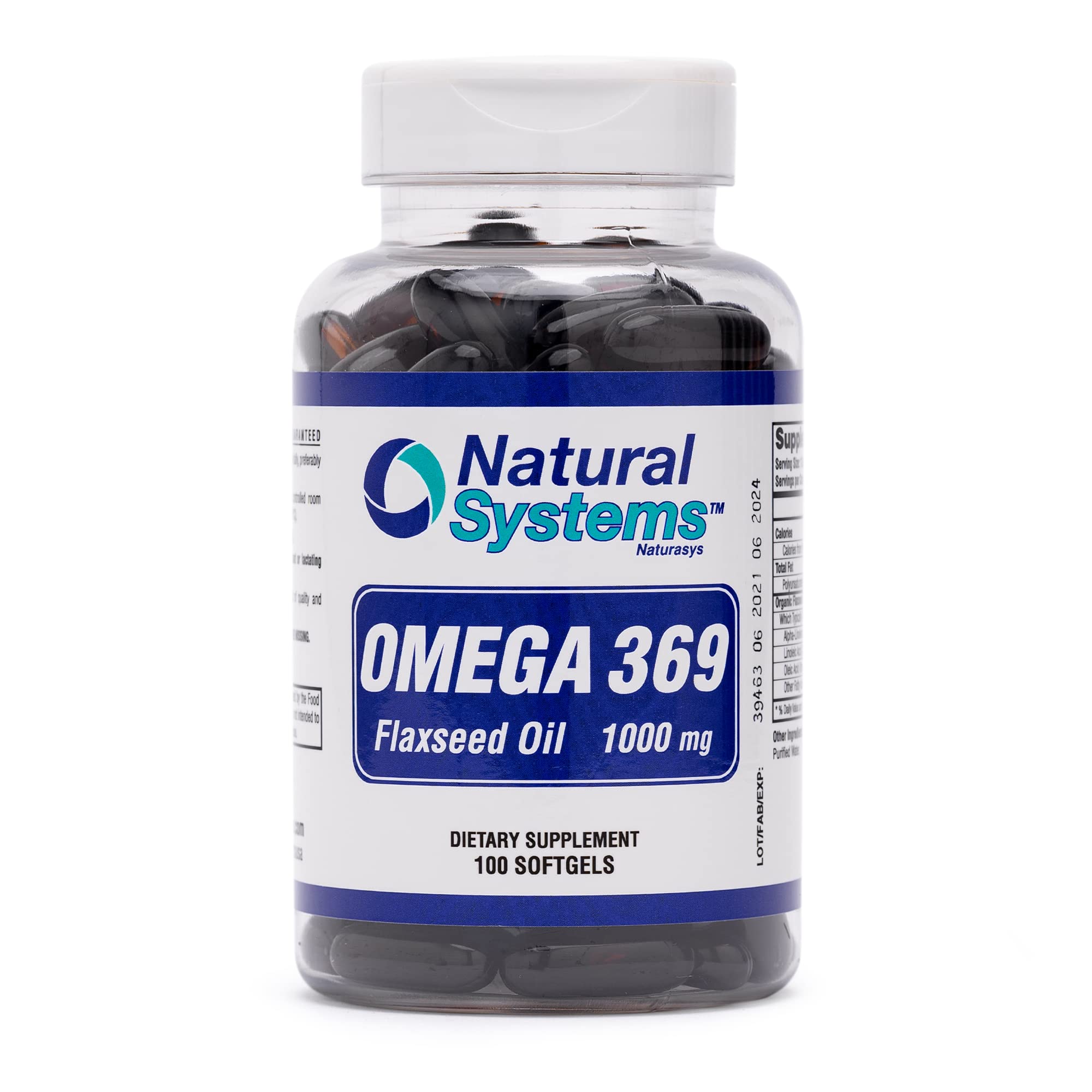 Natural Systems Naturasys frasco frontal mostrando etiqueta y 100 softgels, fácil identificación