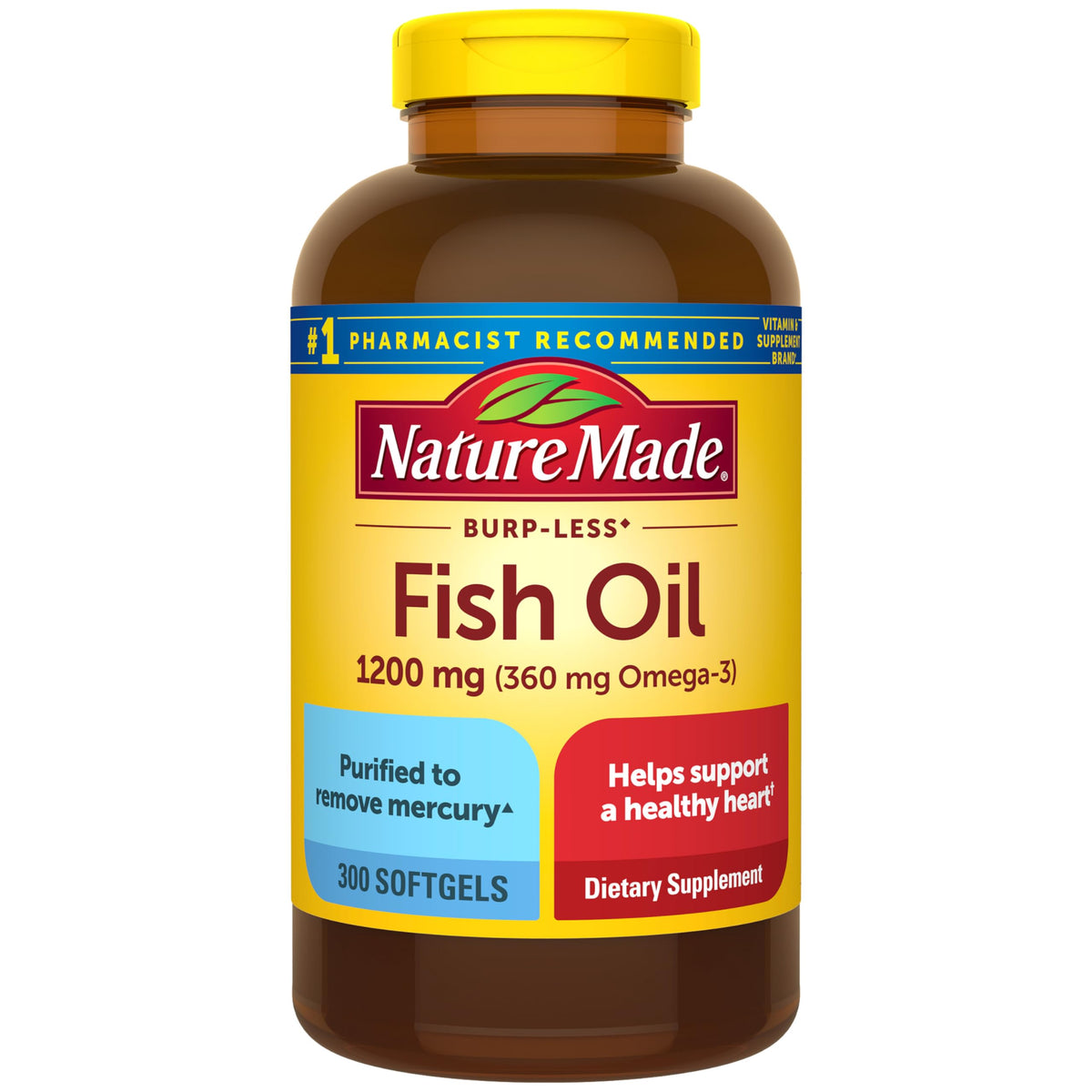 Nature Made frasco frontal mostrando etiqueta y beneficios claros