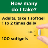 Nature Made comparación de tamaño del softgel junto a una moneda para escala