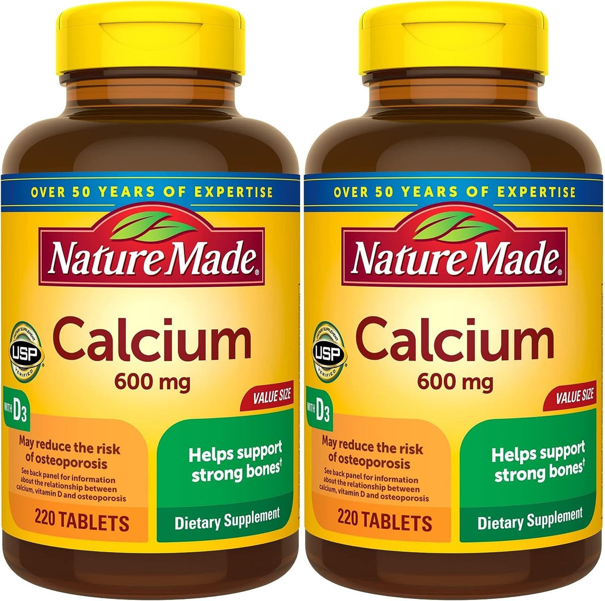 Nature Made frasco frontal mostrando etiqueta y beneficios clave