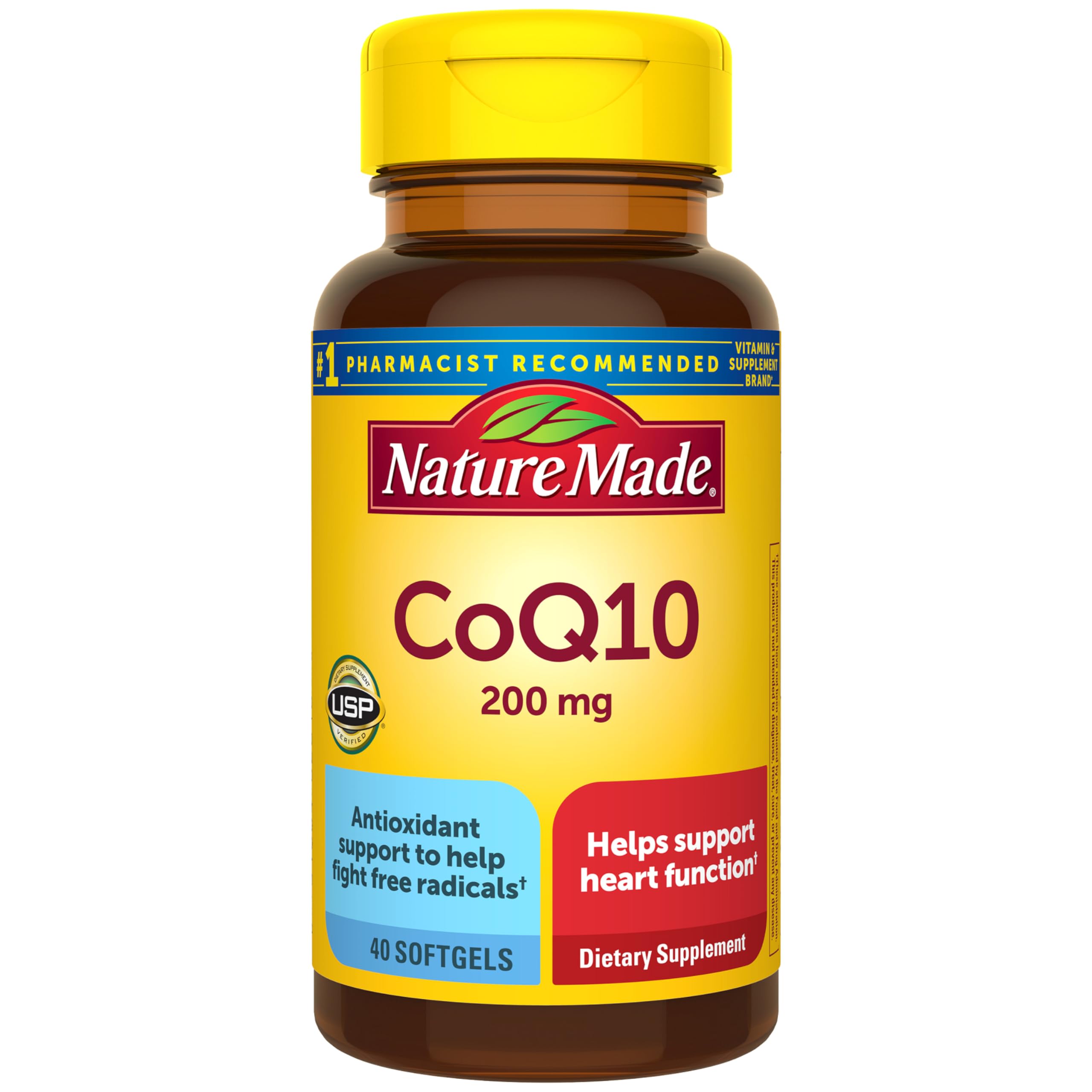 Nature Made frasco delantero con CoQ10 200 mg y beneficio de dosis diaria clara
