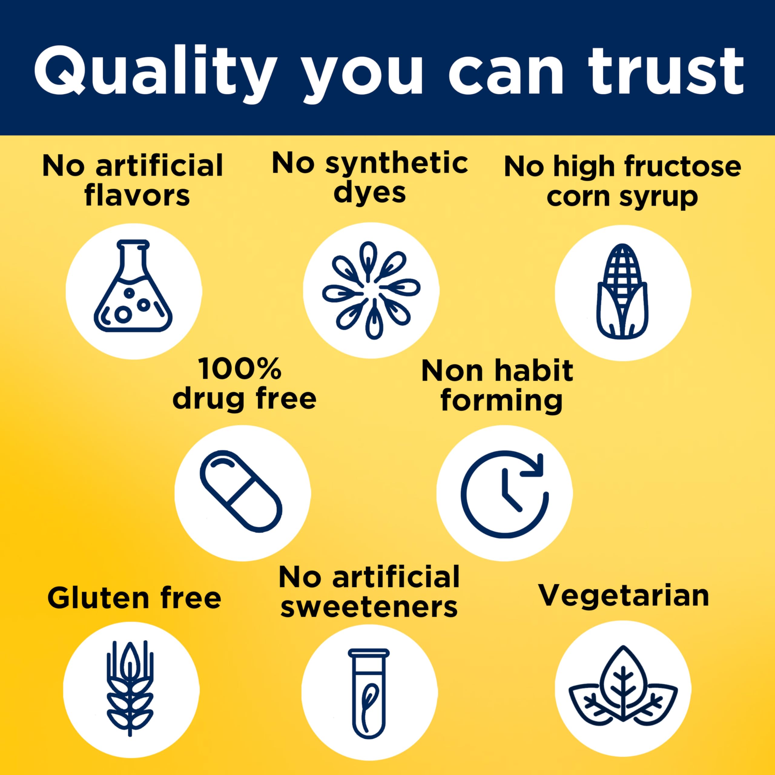 Nature Made etiqueta con ingredientes y ausencia de aditivos artificiales