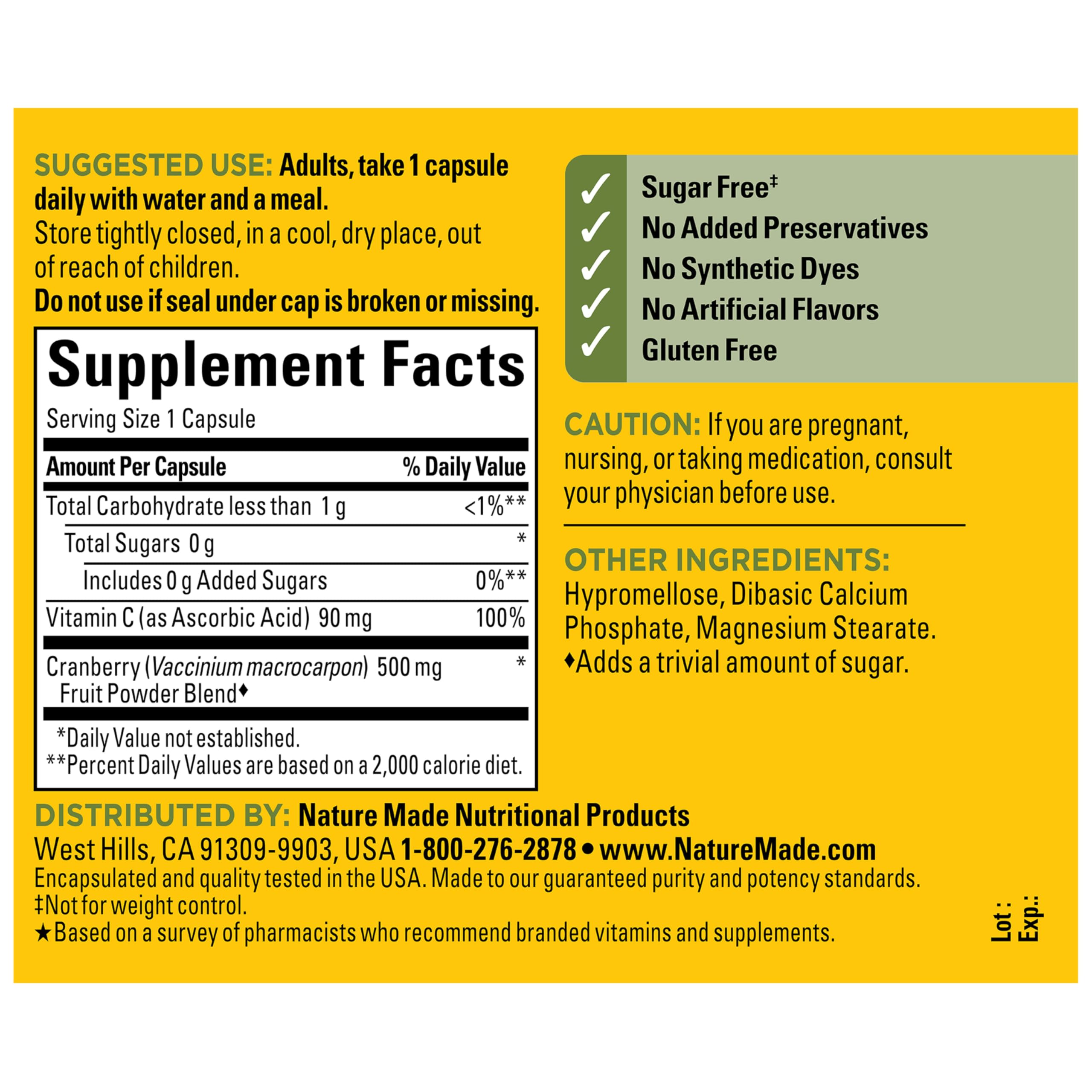 Nature Made etiqueta nutricional destacando vitaminas y transparencia
