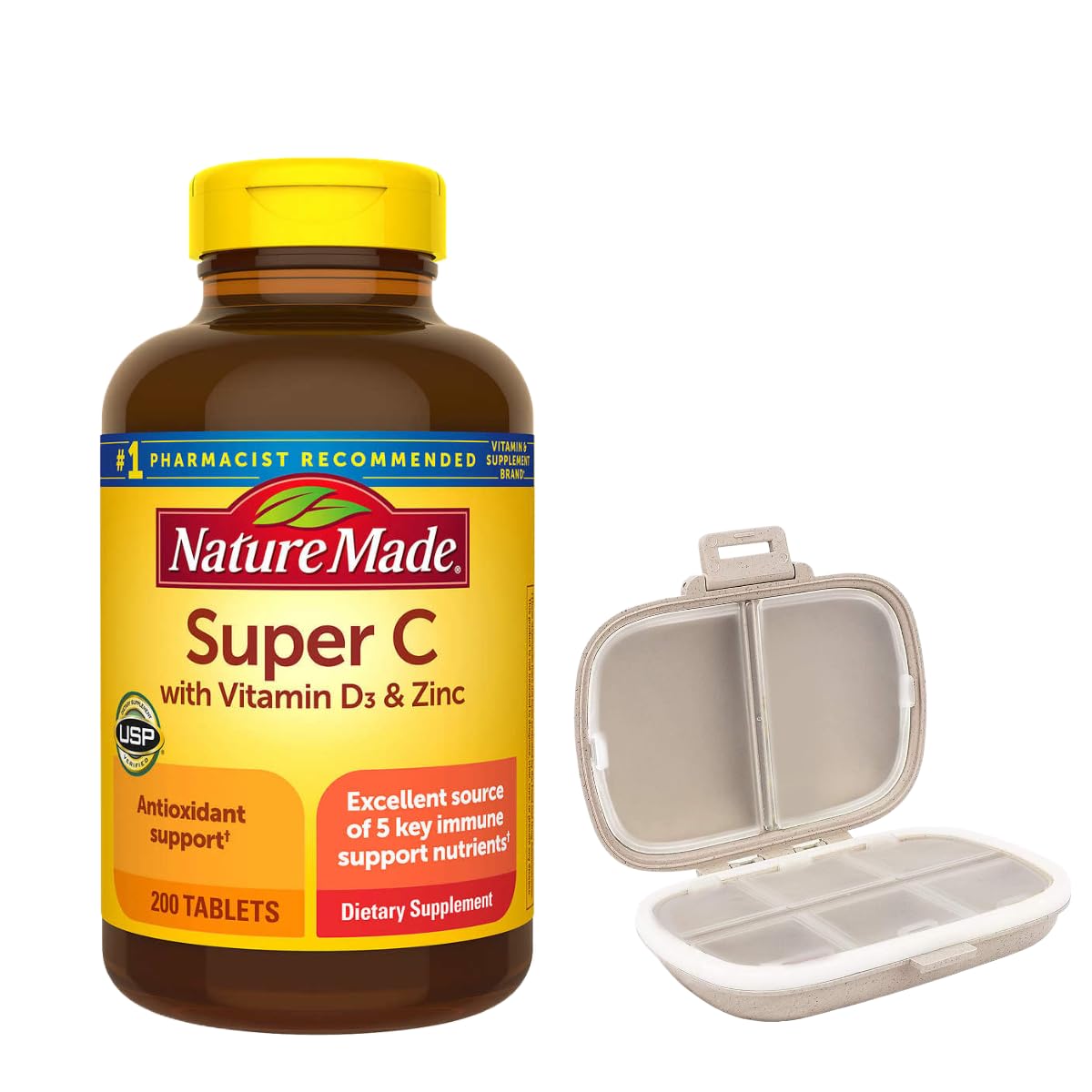 Nature Made frasco frontal mostrando 200 tabletas y la marca, conveniencia diaria