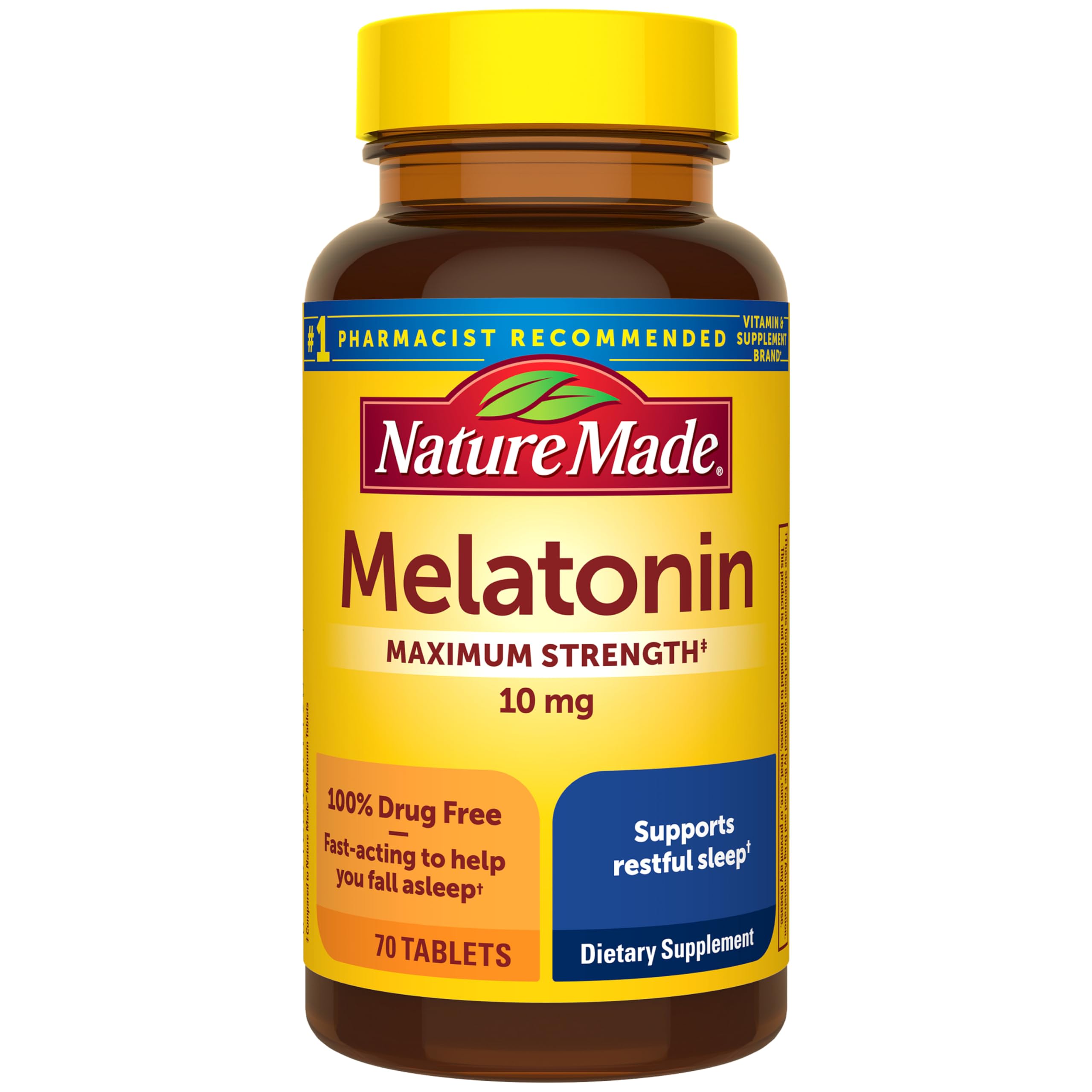 Nature Made frasco delantero mostrando 70 tabletas y beneficio de suministro prolongado