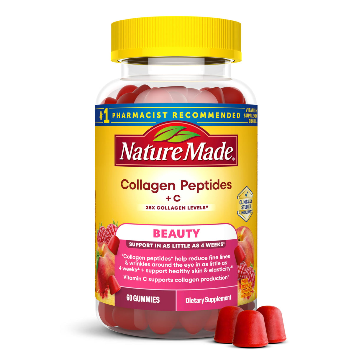 Nature Made frasco delantero mostrando la marca y beneficio de piel