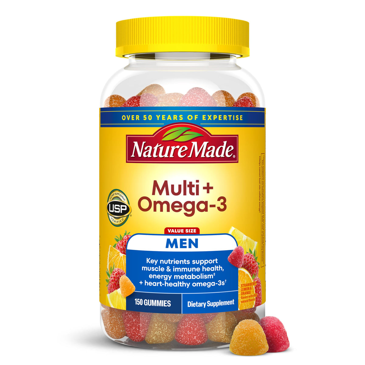 Nature Made frasco frontal con 150 gomitas y suministro de 75 días