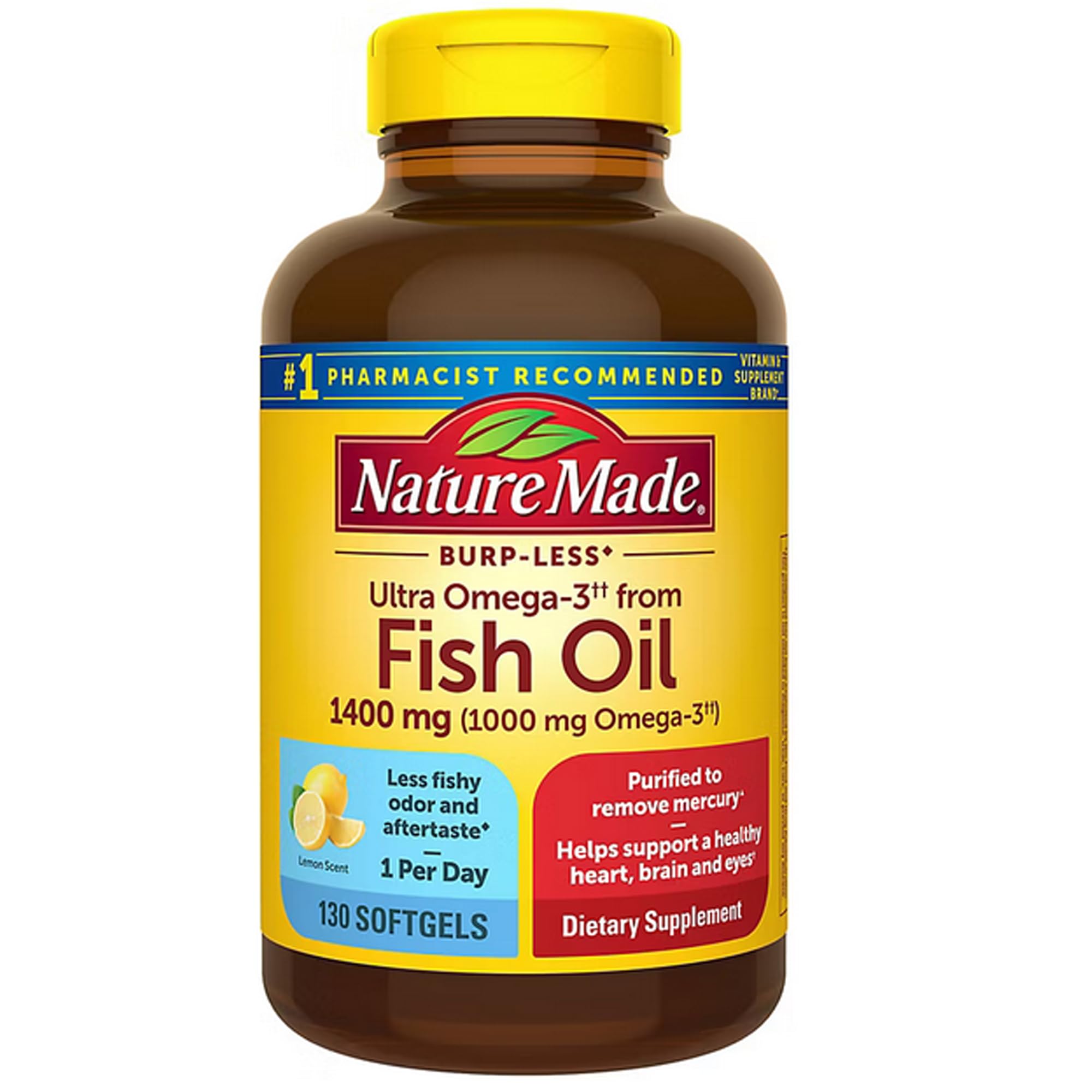Nature Made frasco frontal con 130 cápsulas, suplemento omega-3 conveniente