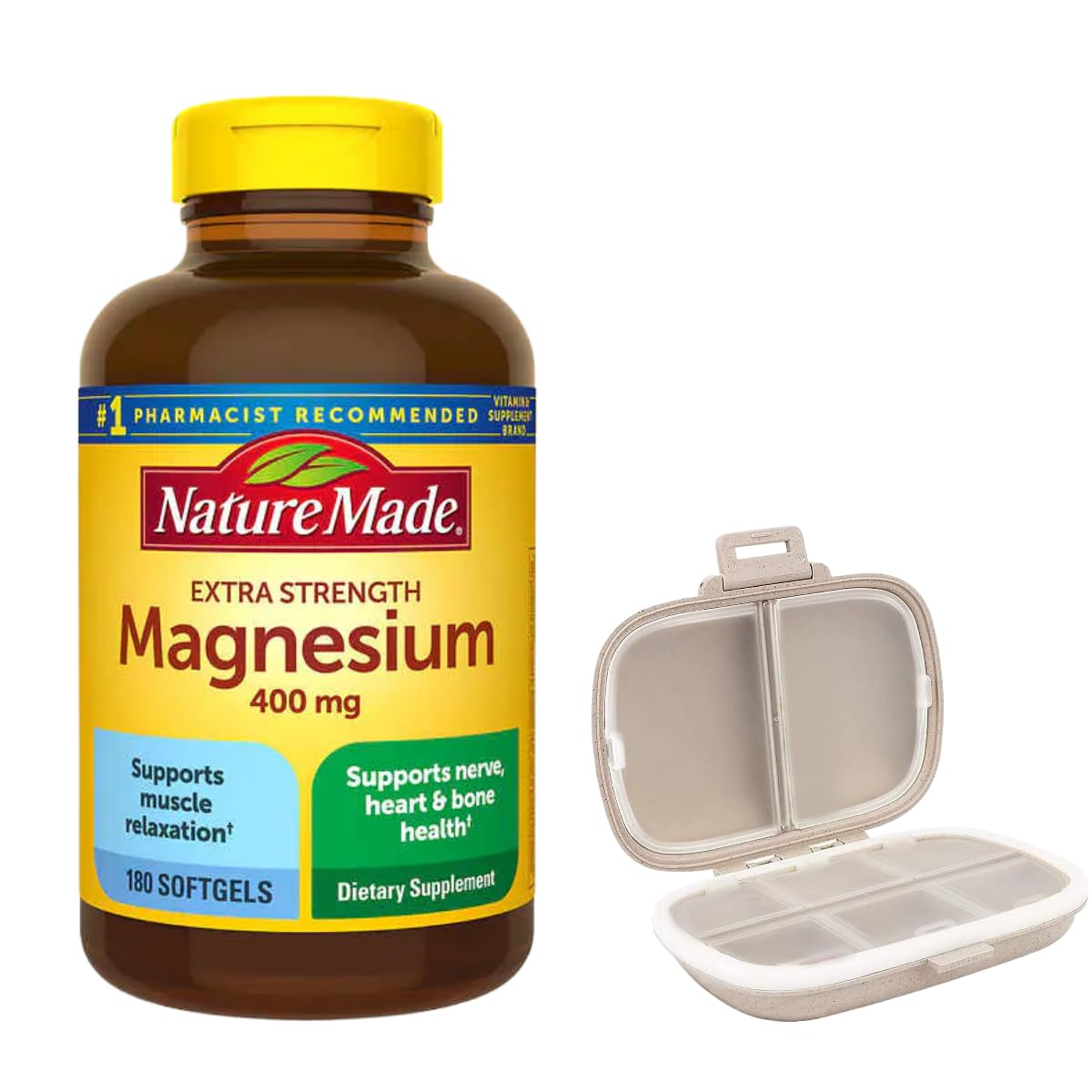 Nature Made frasco y organizador frontal protegen dosis y facilitan rutina