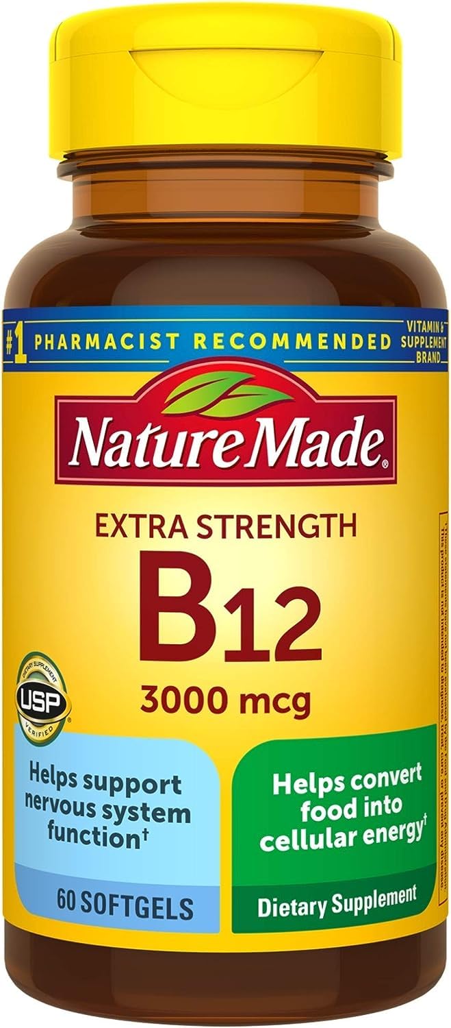 Nature Made botella frontal mostrando cápsulas y apoyo energético diario