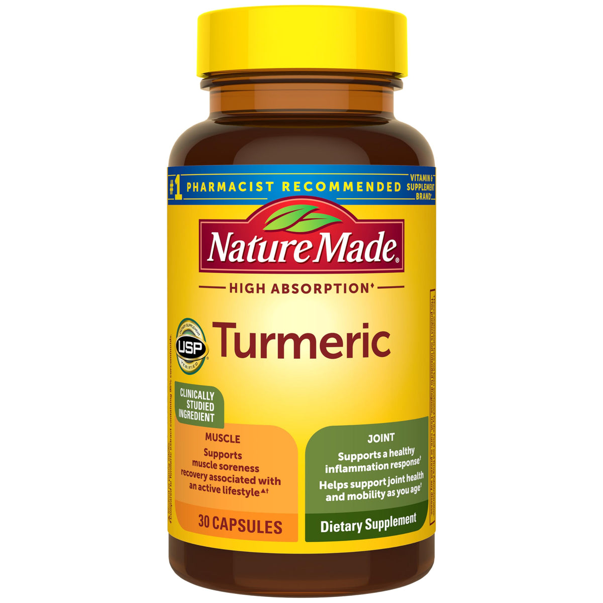 Nature Made envase frontal de Turmeric Curcumin, claridad de información