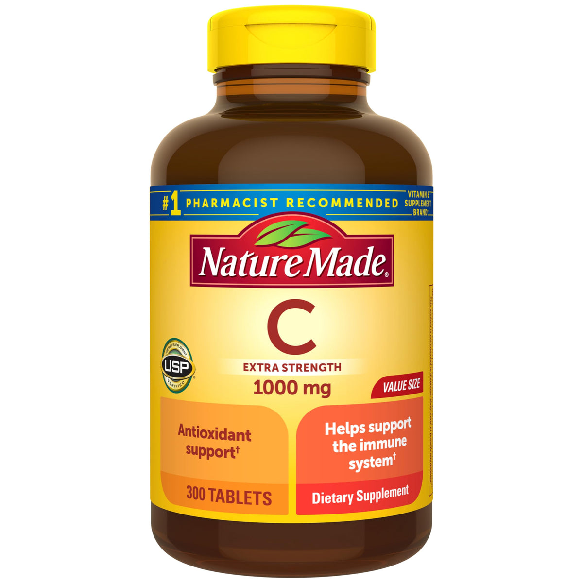 Nature Made frasco frontal mostrando 300 tabletas y facilidad de uso