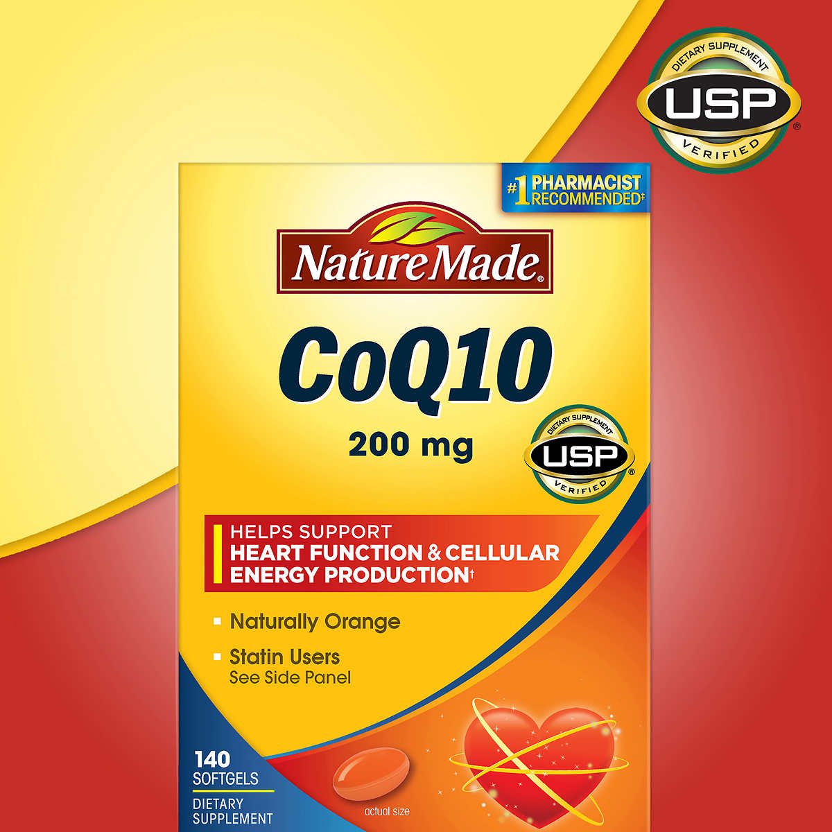 Nature Made frasco frontal de CoQ10 200 mg, envase grande de 140 cápsulas para continuidad