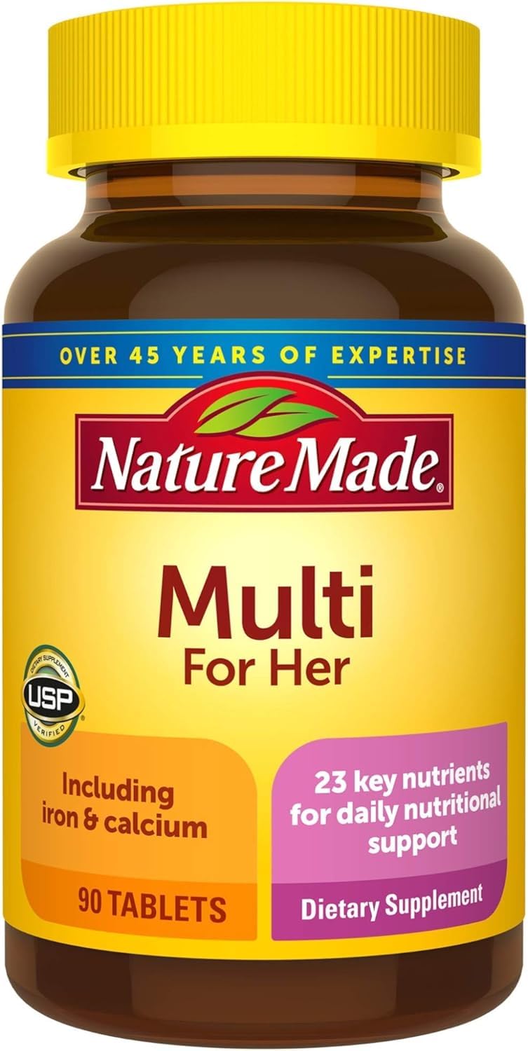 Nature Made frontal del envase mostrando 90 tabletas y conveniencia diaria