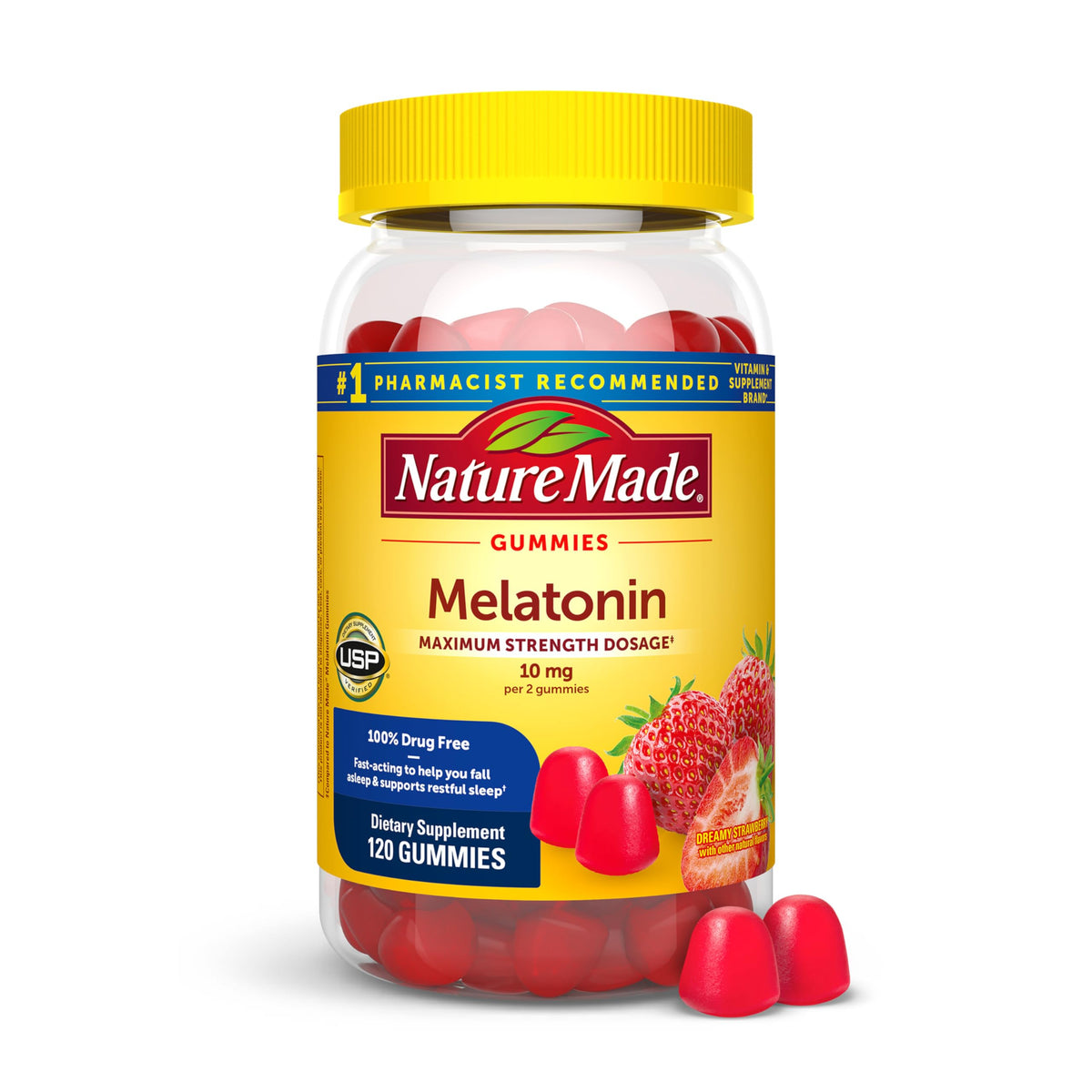 Nature Made frasco frente que muestra el envase y beneficios visibles