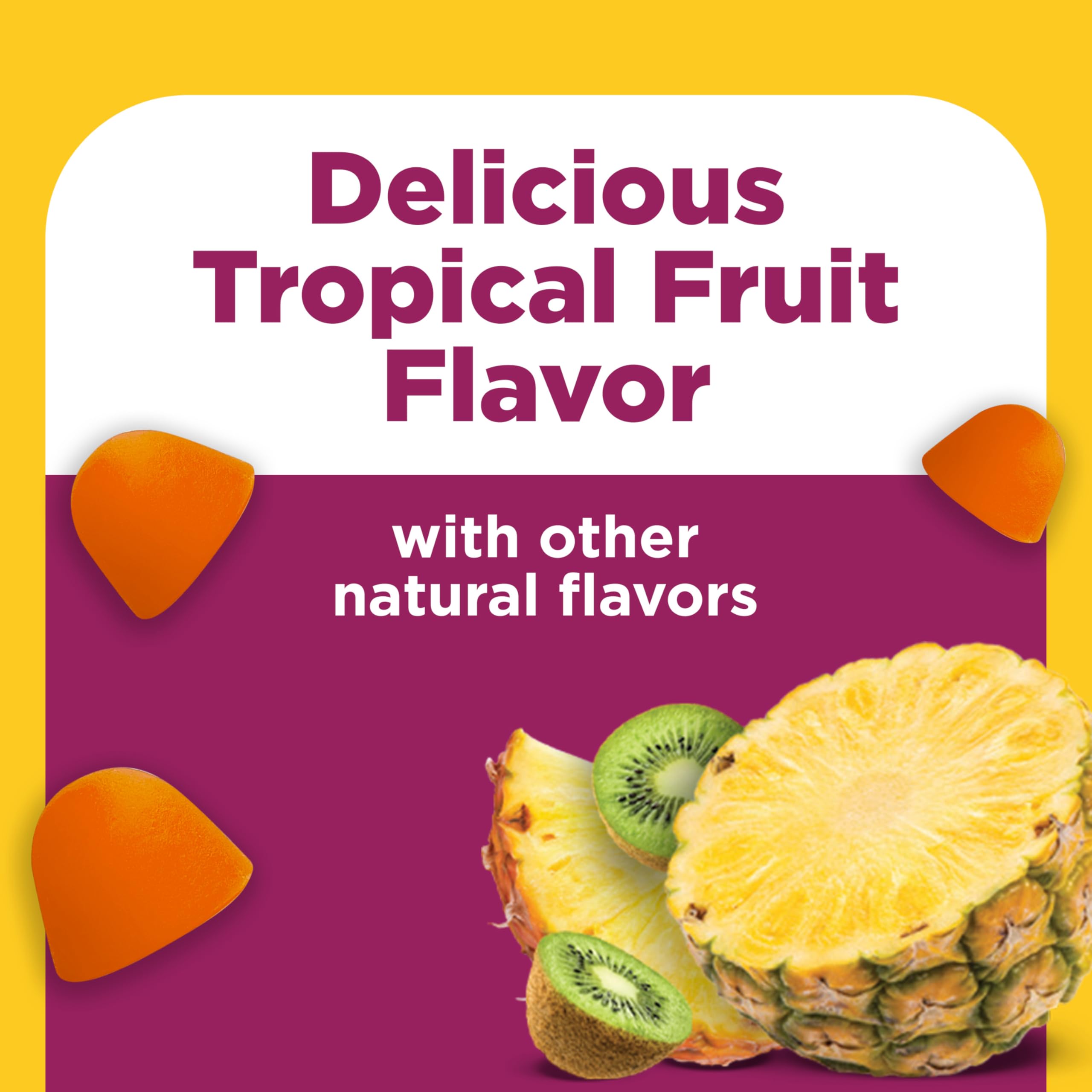 Nature Made gomitas apiladas con fruta tropical, sabor natural visible