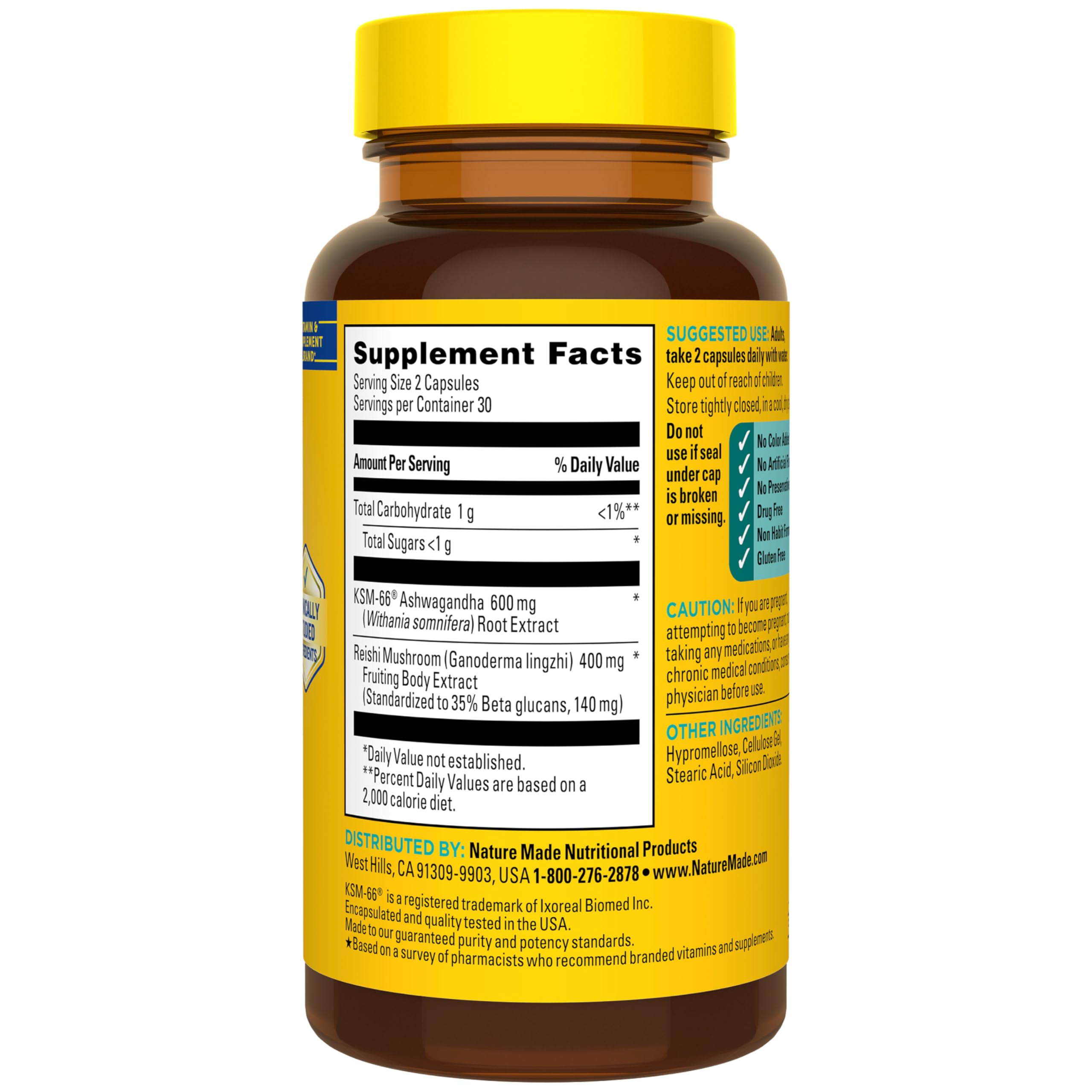 Nature Made ingredientes reishi y ashwagandha representando origen vegetal