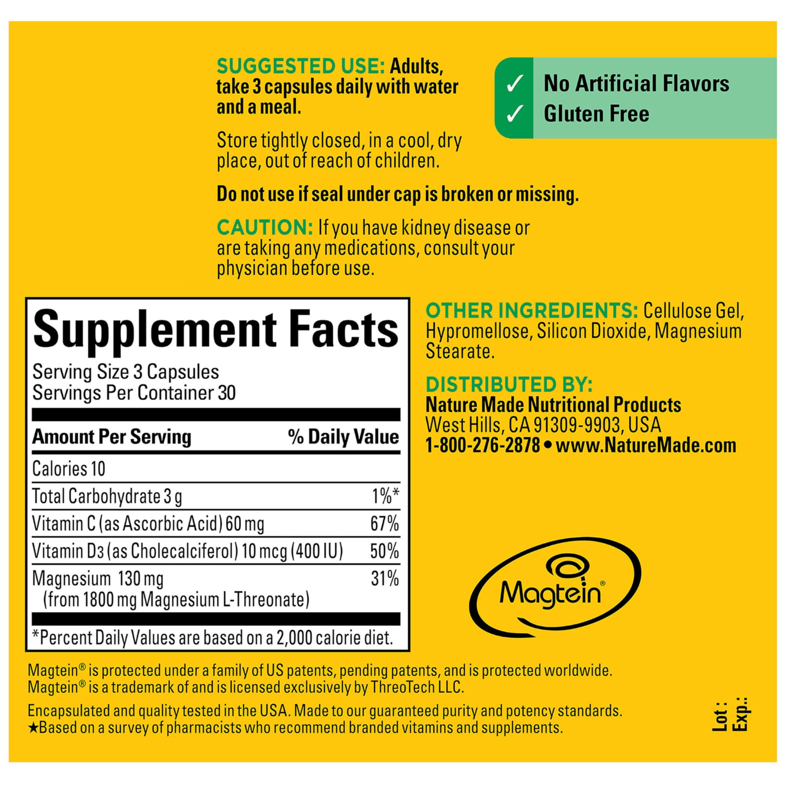 Nature Made ingredientes y vitaminas C y D3 en etiqueta ampliada