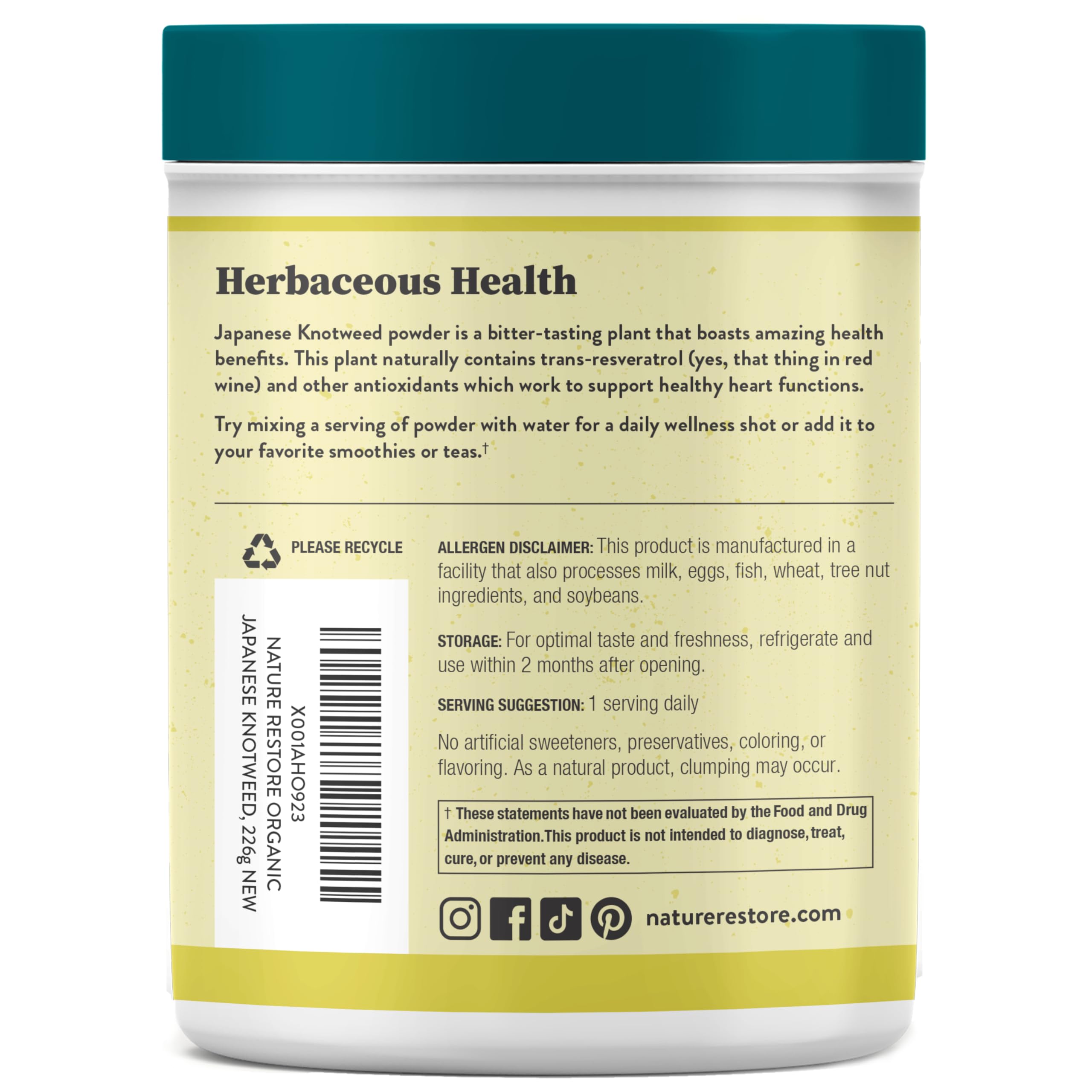 Nature Restore frasco en encuadre de cocina, sugiere uso diario práctico