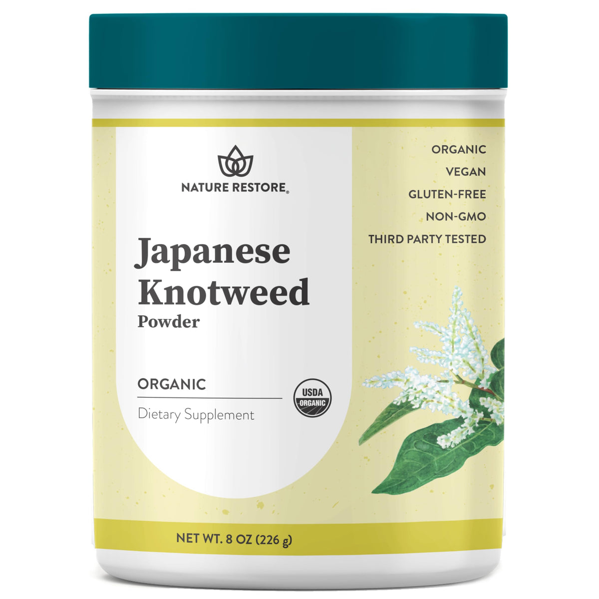 Nature Restore frasco frontal de knotweed japonés, presentación orgánica y segura