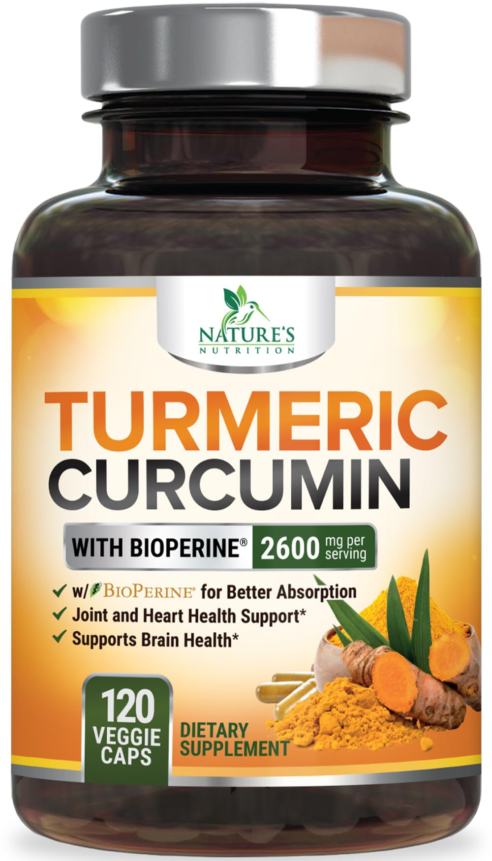Nature's Nutrition frasco frontal mostrando etiqueta clara y dosis por servicio