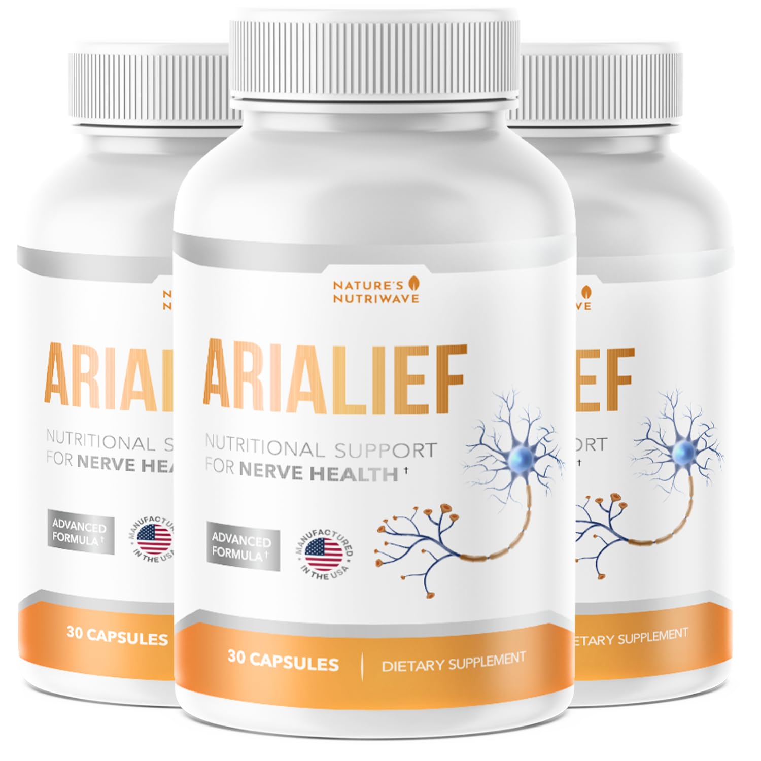 Nature’s NutriWave Arialief frente del empaque mostrando diseño y claridad de ingredientes