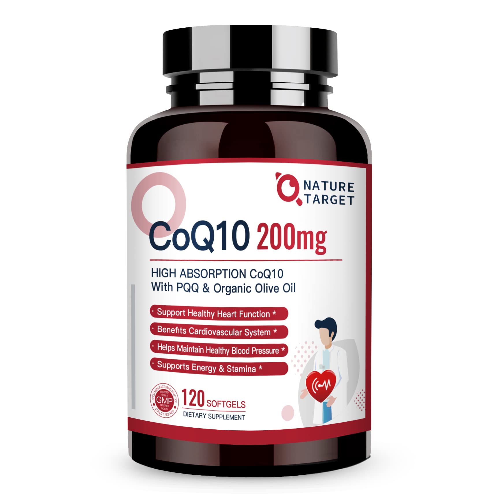 NATURE TARGET frasco frontal mostrando 120 cápsulas y etiqueta clara beneficio energía
