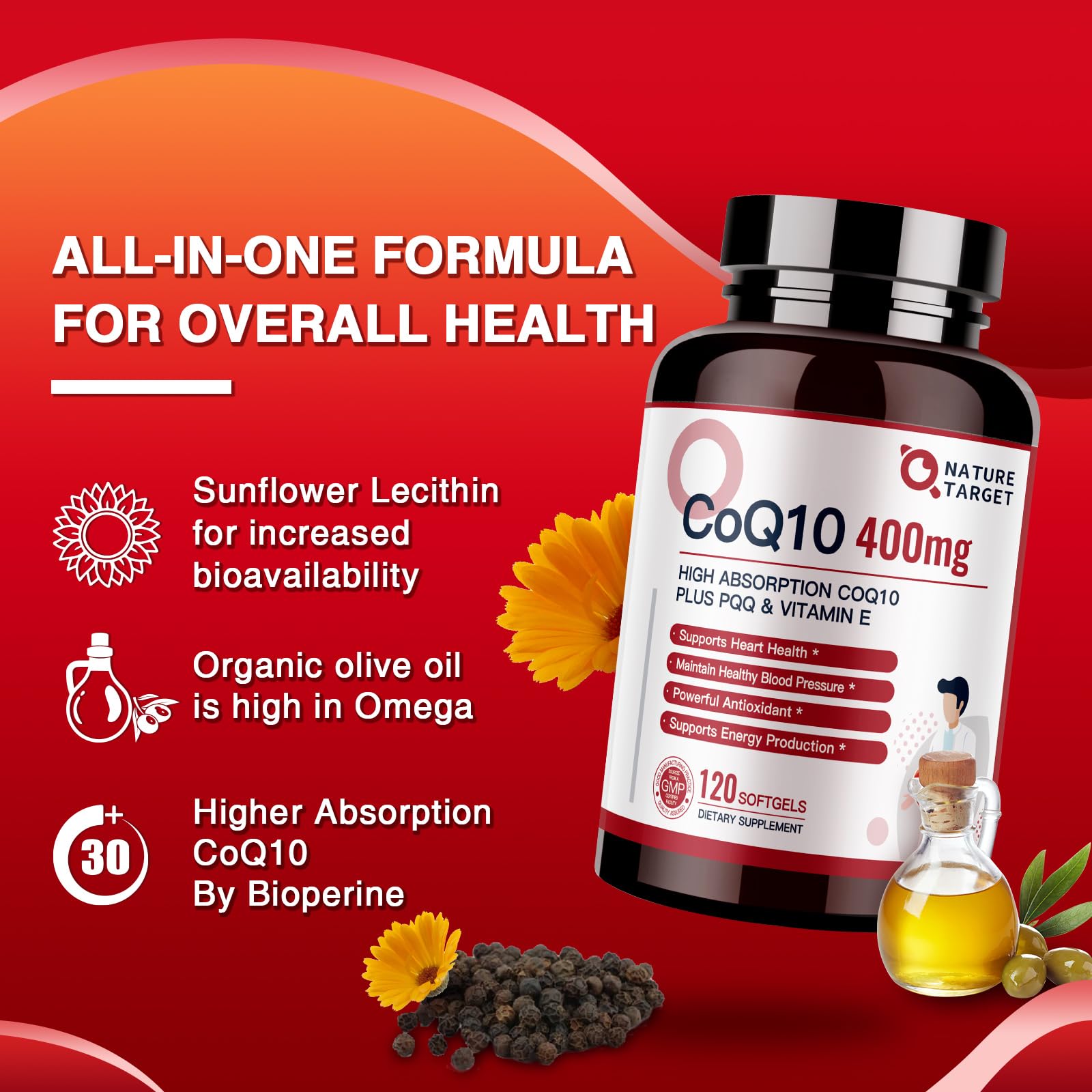 NATURE TARGET etiqueta con ingredientes y datos de pureza claramente visibles