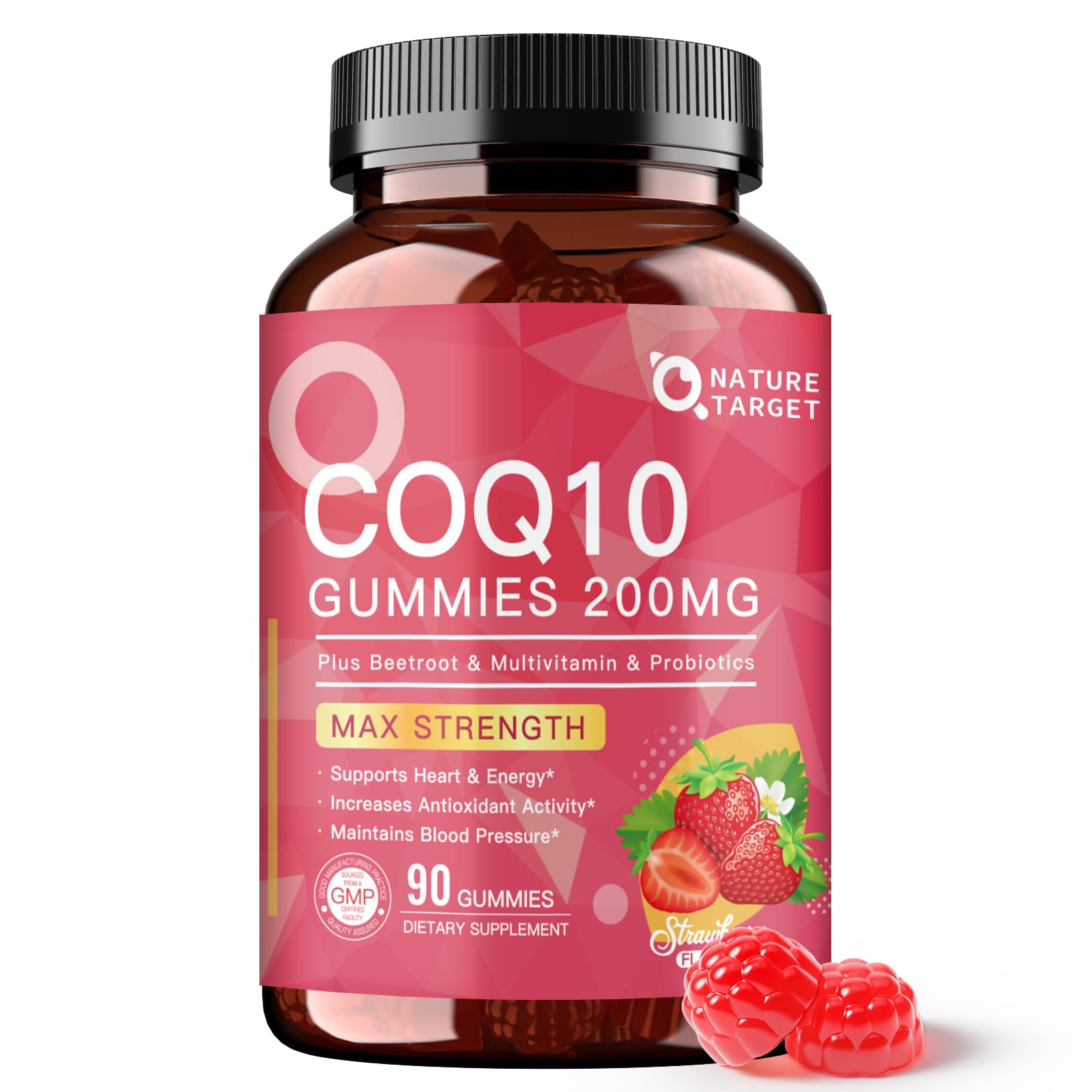 NATURE TARGET frasco frontal mostrando 90 gomitas y etiqueta clara