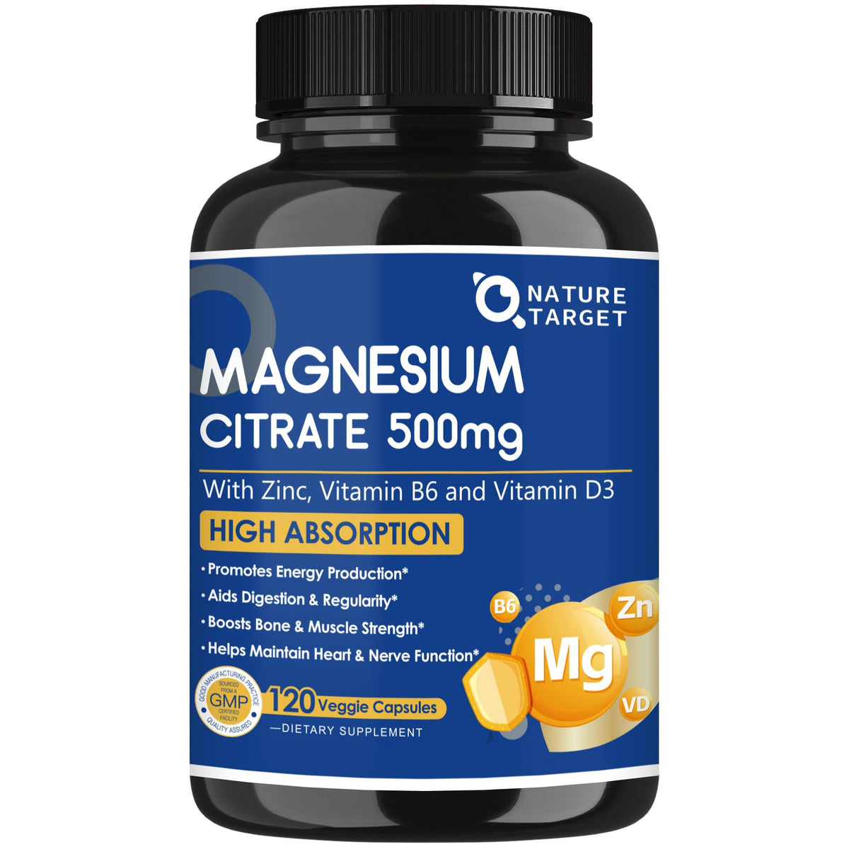 NATURE TARGET envase frontal mostrando fórmula y beneficio de absorción