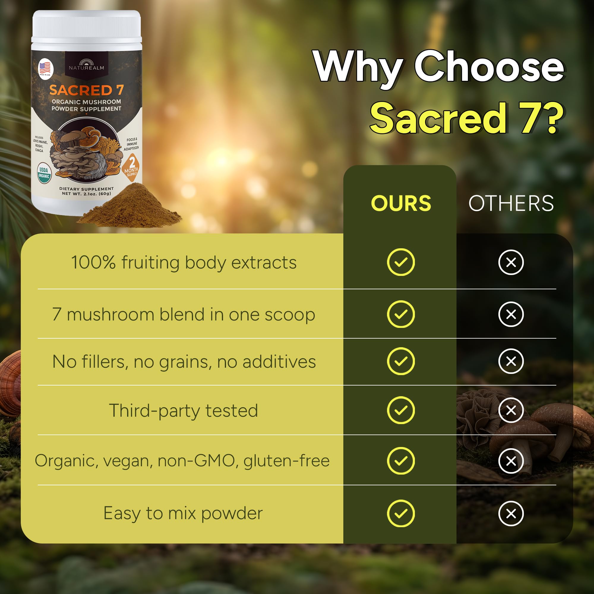 Naturealm Sacred 7 polvo mezclado en batido para enfoque y rutina diaria