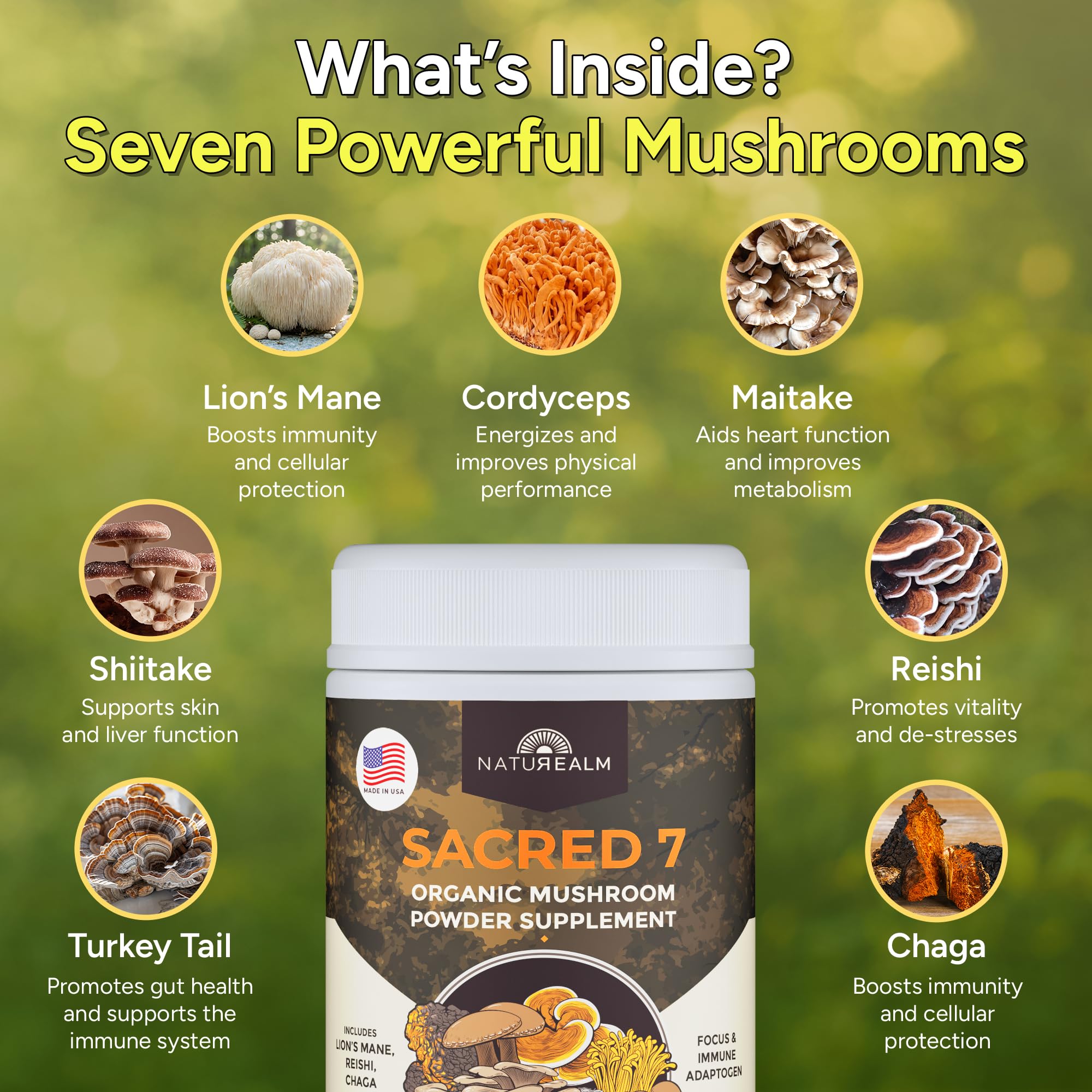 Naturealm Sacred 7 cucharada vertida en café para energía matutina práctica