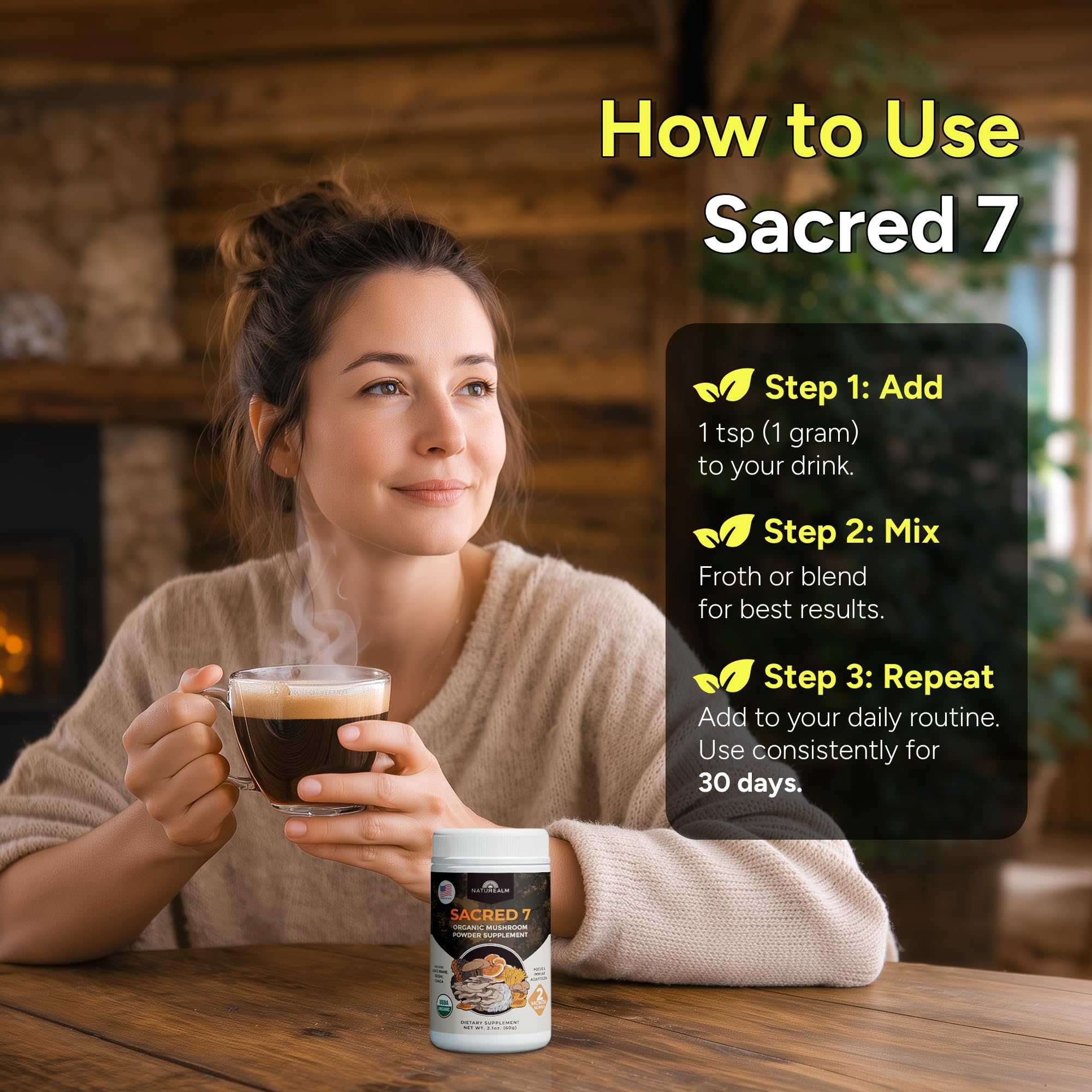 Naturealm Sacred 7 comparación de tamaño del envase para cálculo de porciones
