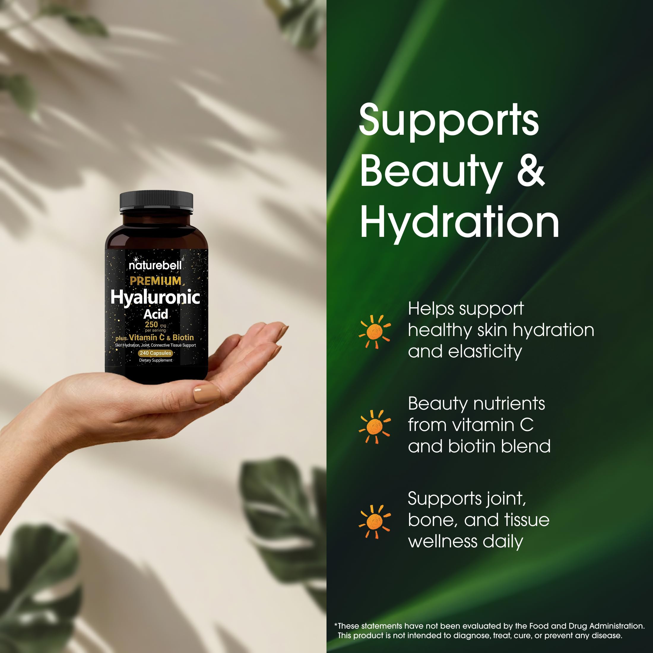 NatureBell botella abierta con cápsulas desplegadas, visibilidad del contenido