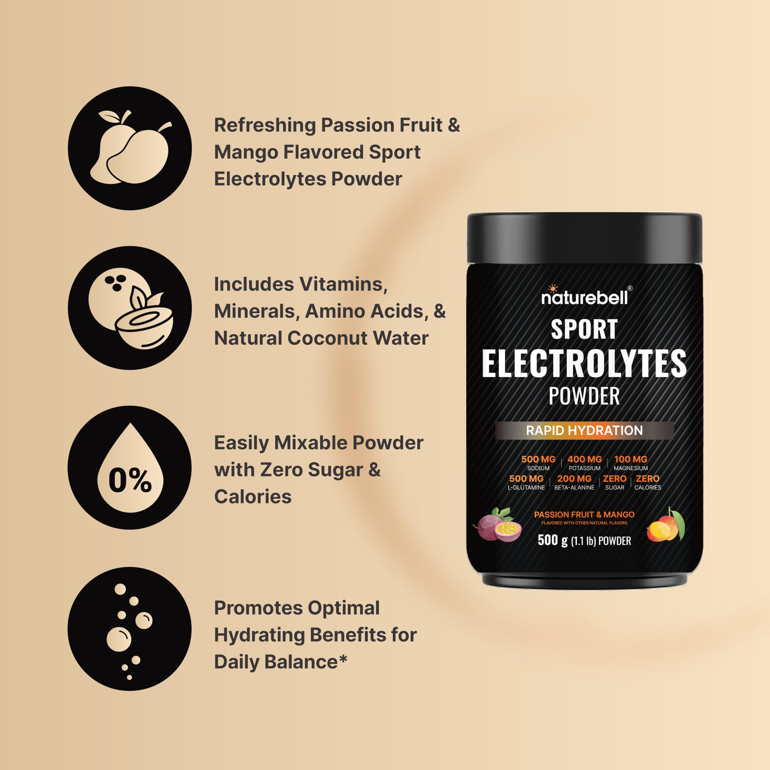 NatureBell bebida preparada en botella como hidratación instantánea para entrenamiento