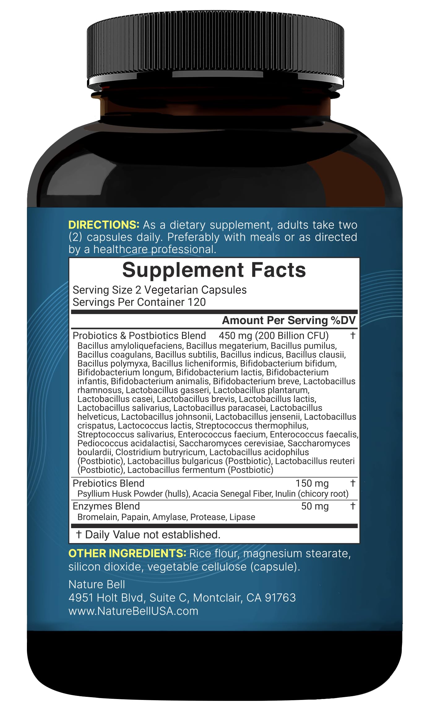 NatureBell frasco entre ingredientes naturales destacando formula completa