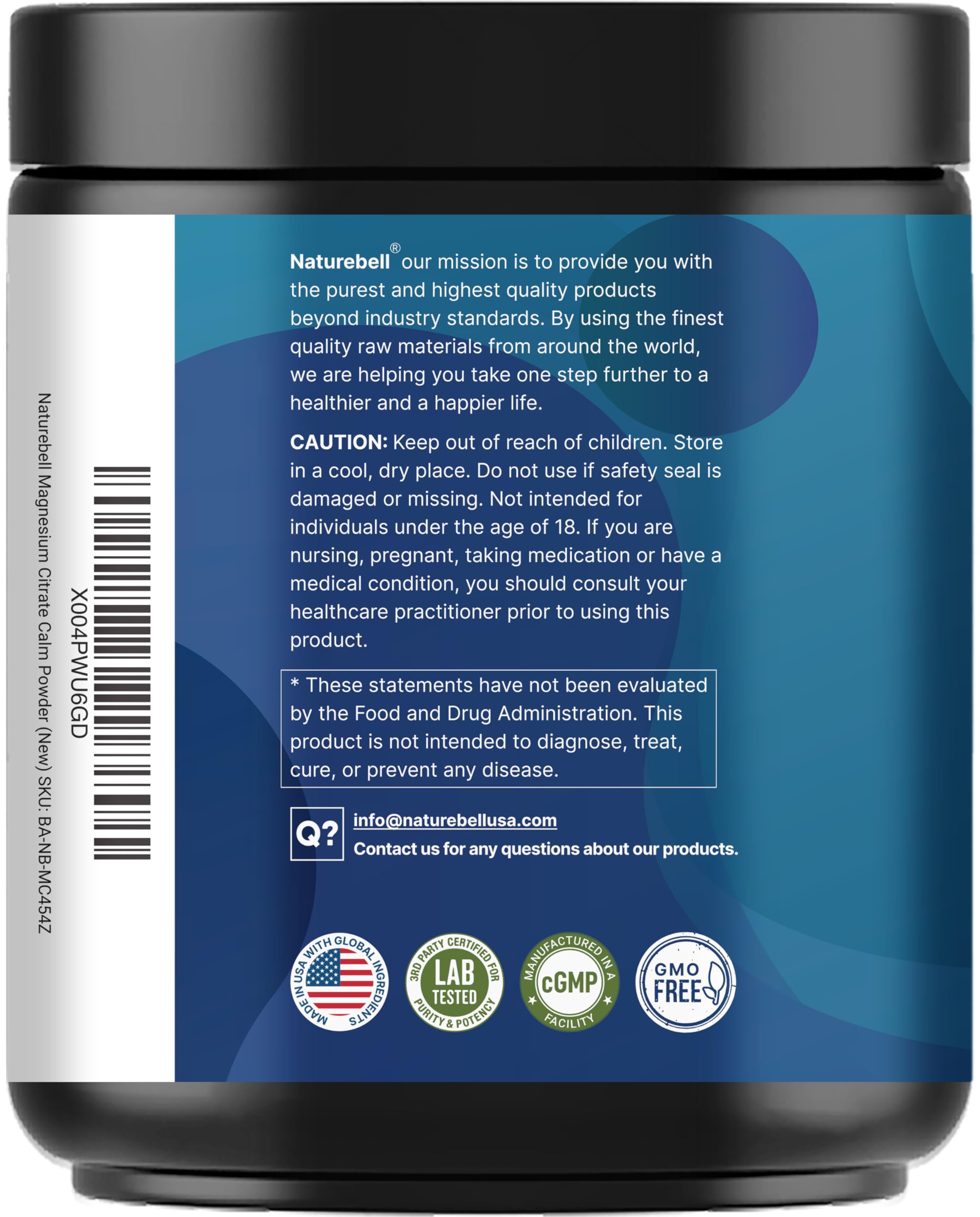 NatureBell empaque con sello de pruebas de laboratorio y garantía de calidad