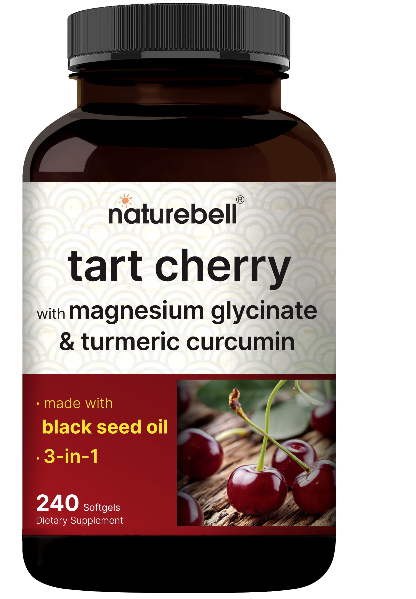 NatureBell frasco delantero mostrando 240 softgels y beneficios de duración