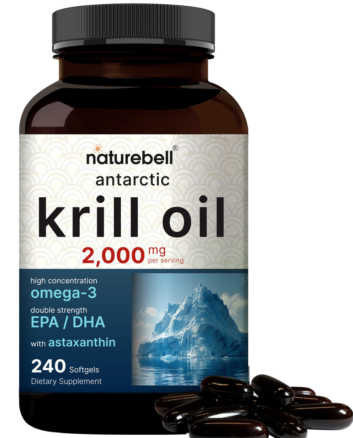 NatureBell frasco frontal con 240 cápsulas mostrando tamaño y etiqueta