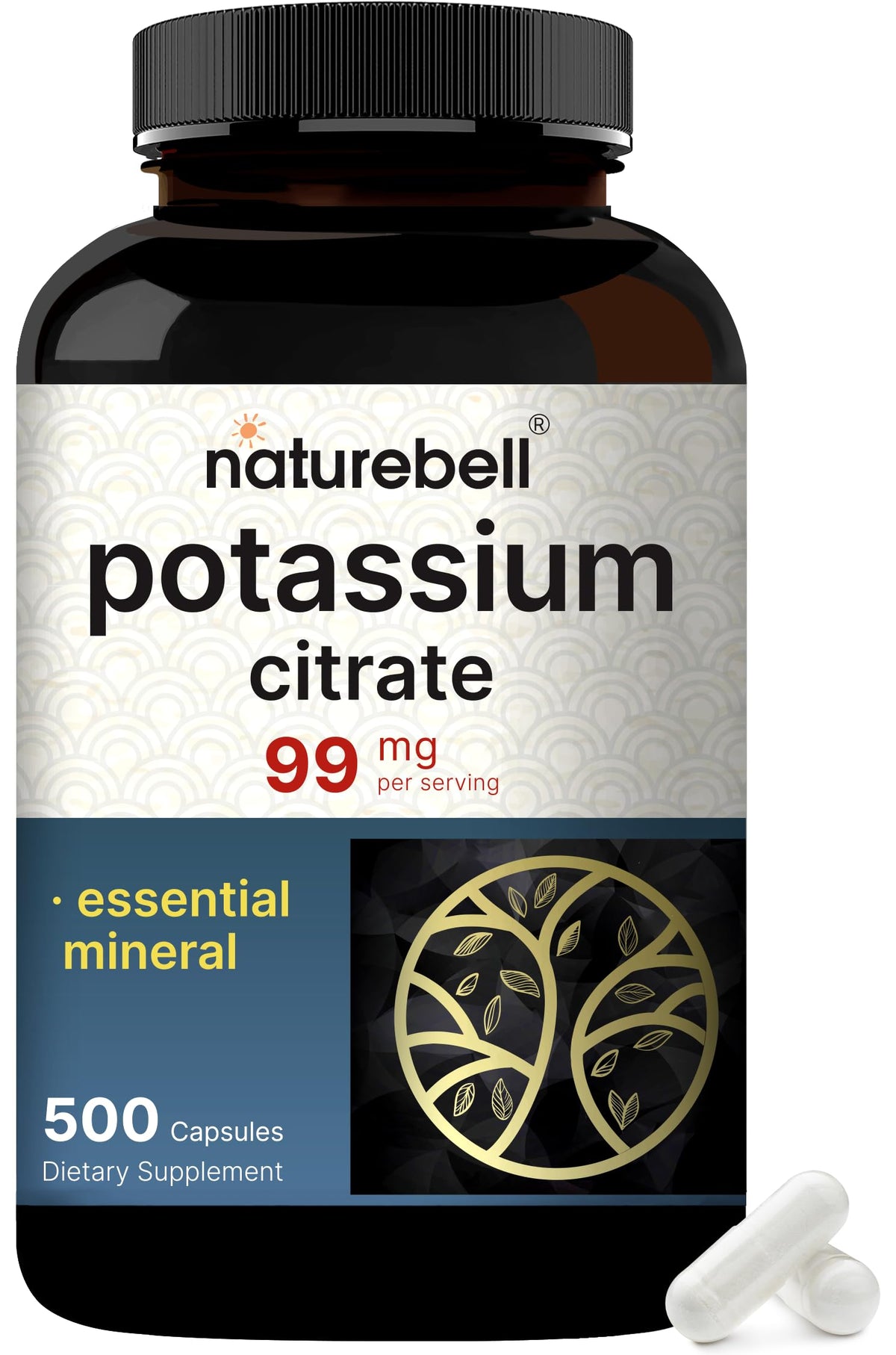 NatureBell frasco frontal mostrando 500 cápsulas y sello de calidad