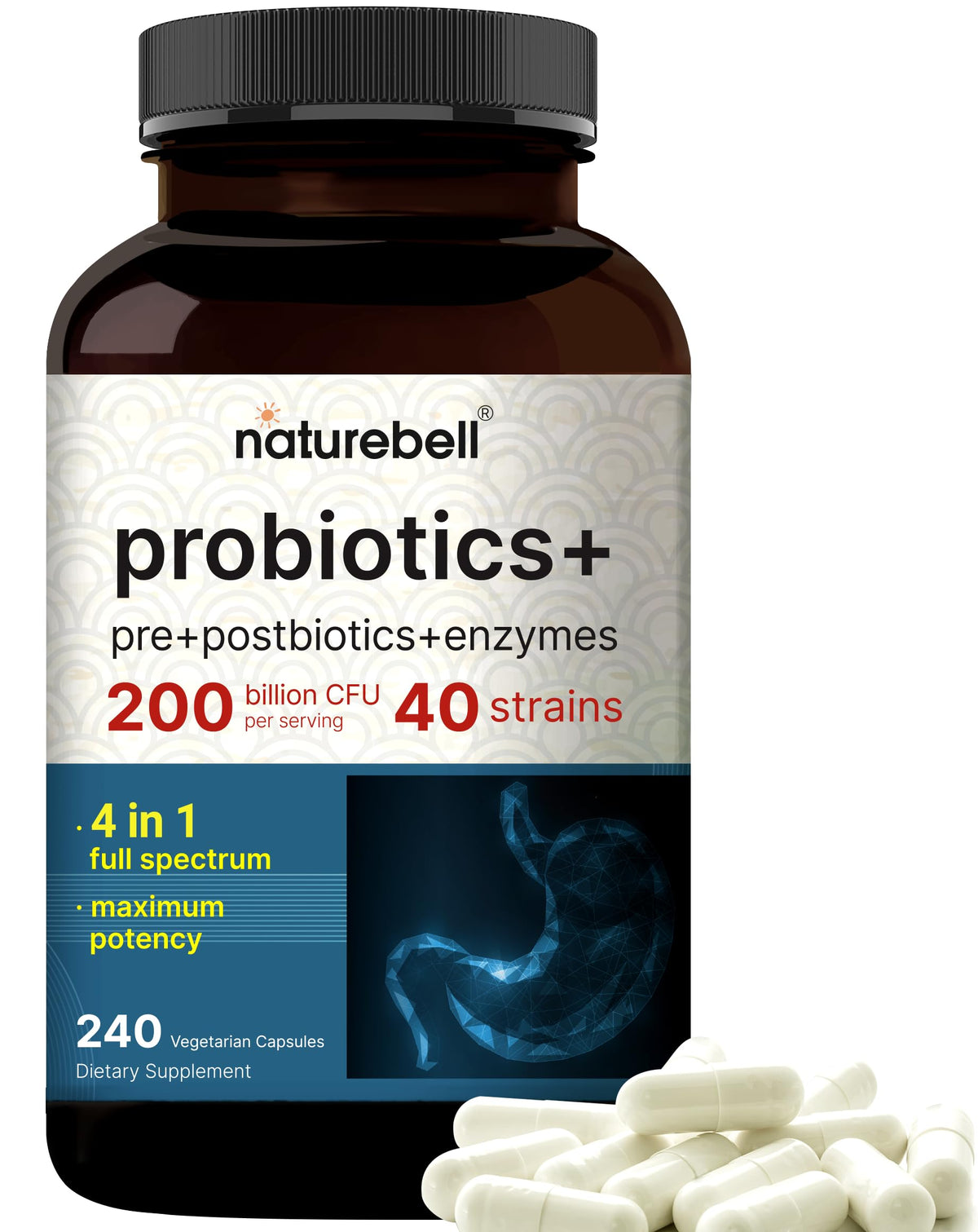 NatureBell frasco frontal mostrando etiqueta y beneficios claros