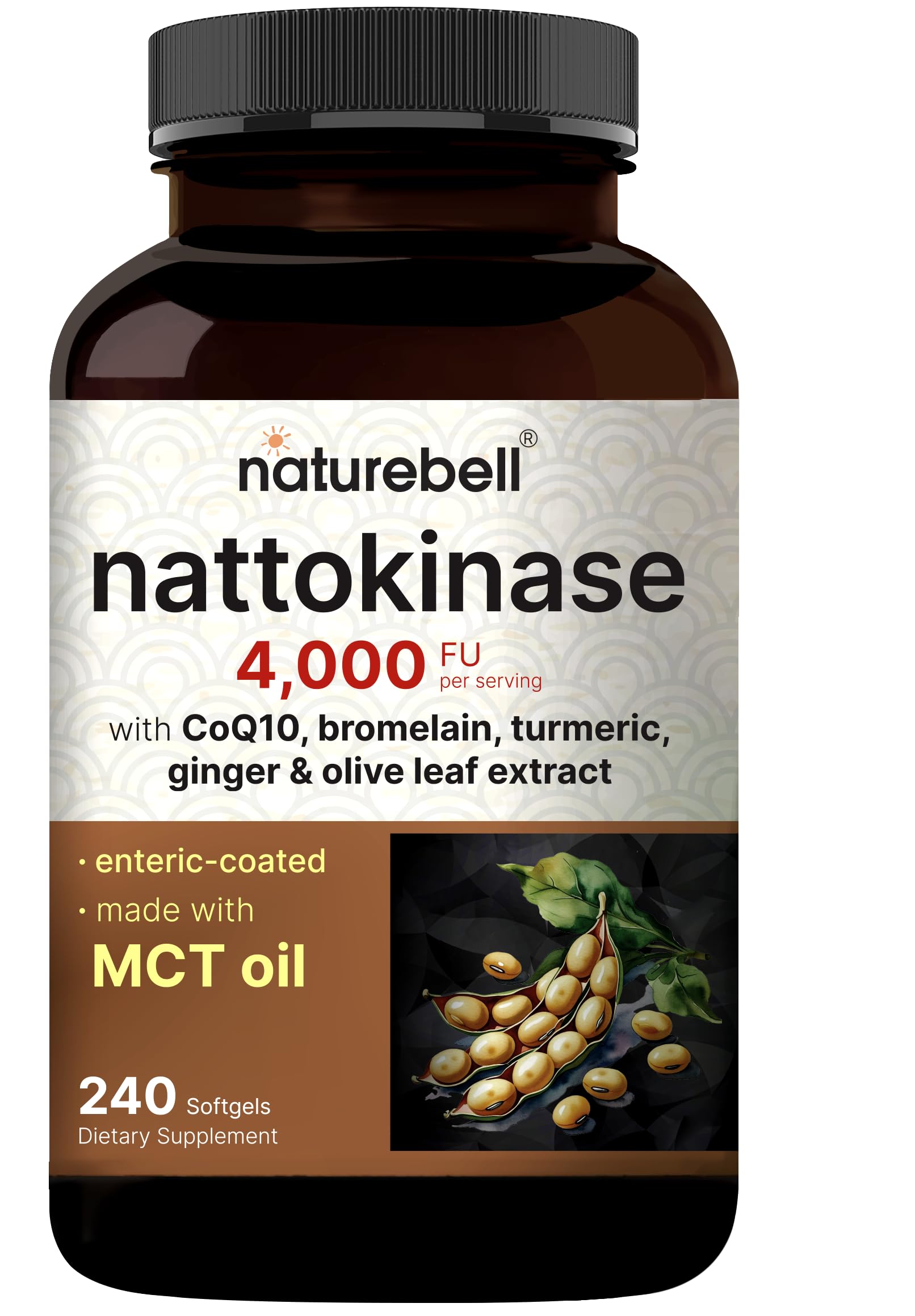 NatureBell frasco frontal mostrando 240 softgels y etiqueta clara