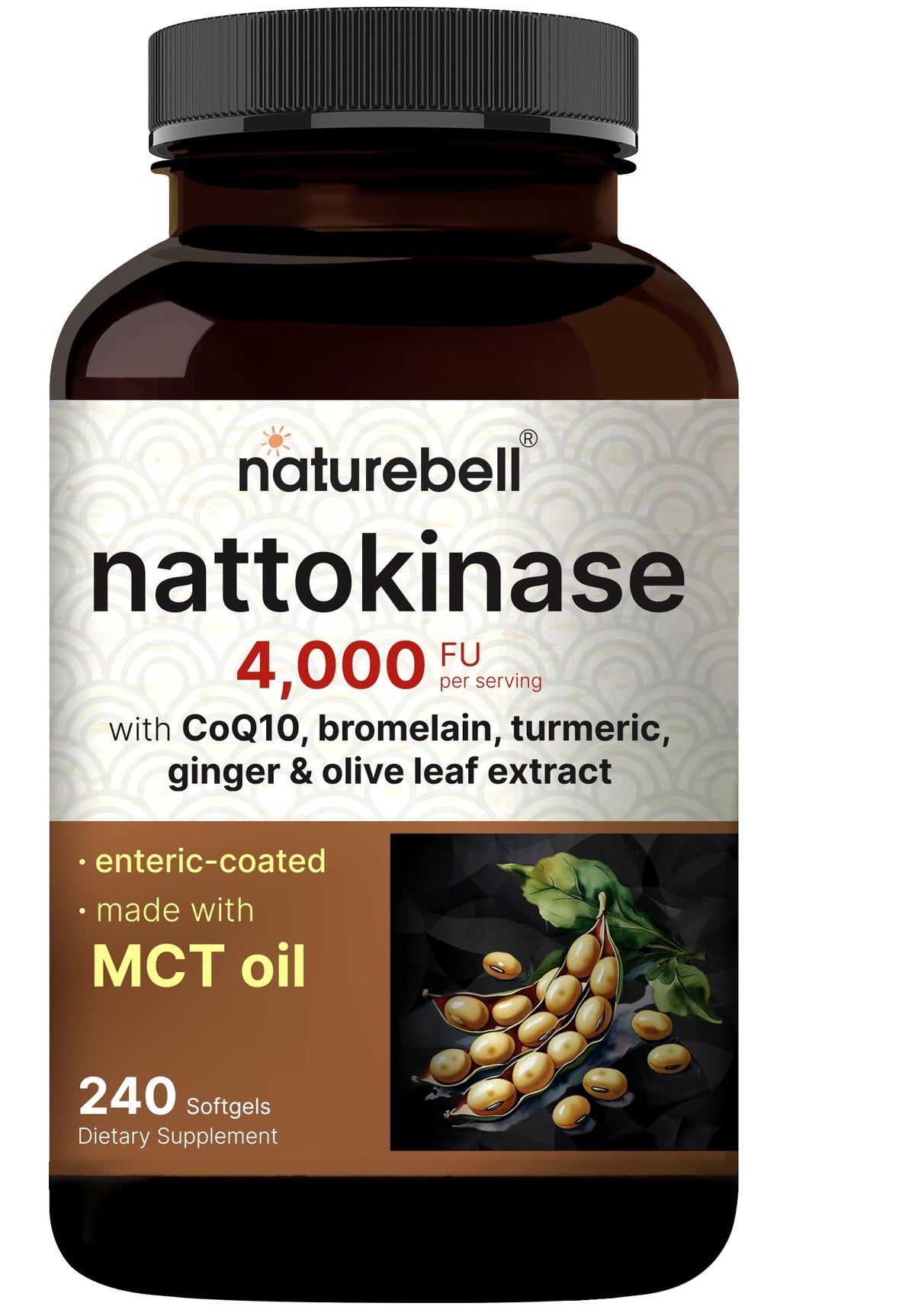 NatureBell frasco frontal mostrando 240 softgels y etiqueta clara