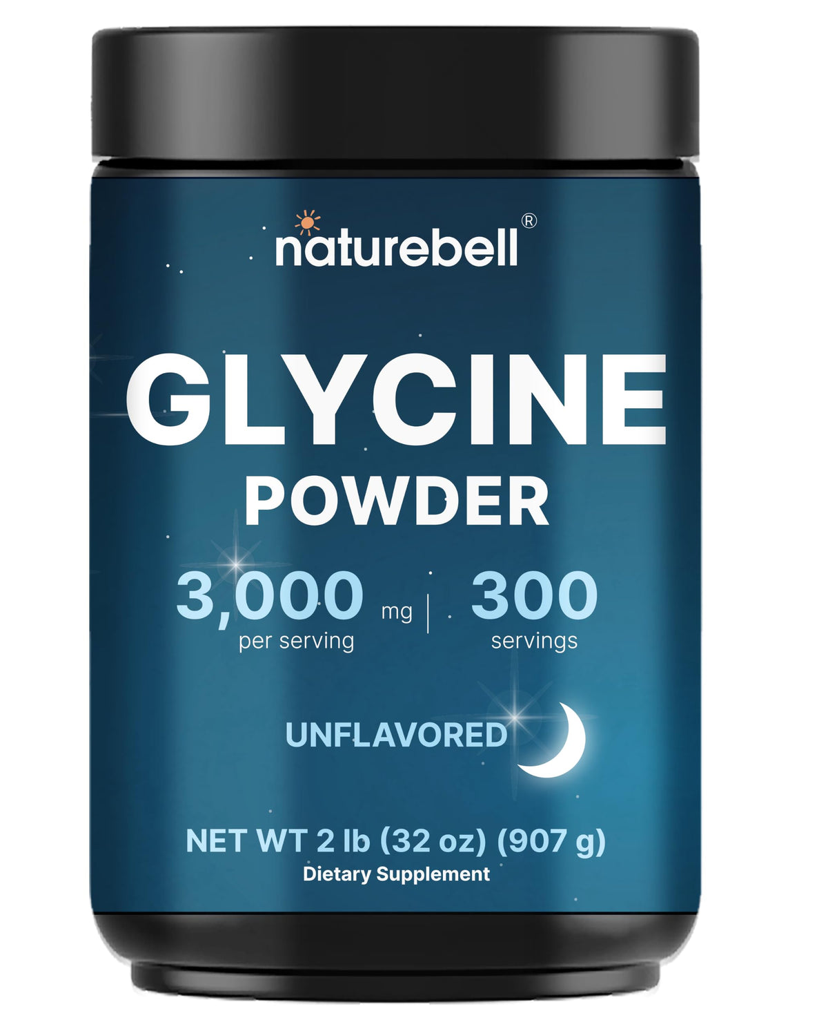 NatureBell envase frontal de glicina puro mostrando tamaño y etiqueta clara