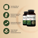 NatureBell berberina, canela de Ceilán y cúrcuma juntos mostrando ingredientes clave