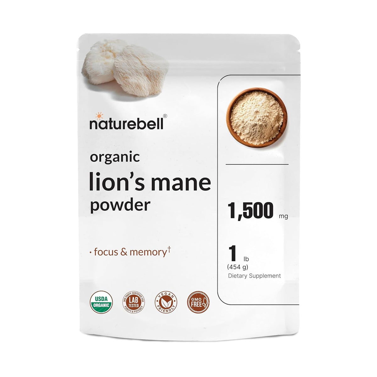 NatureBell frontal del empaque mostrando 1 lb y beneficios del producto