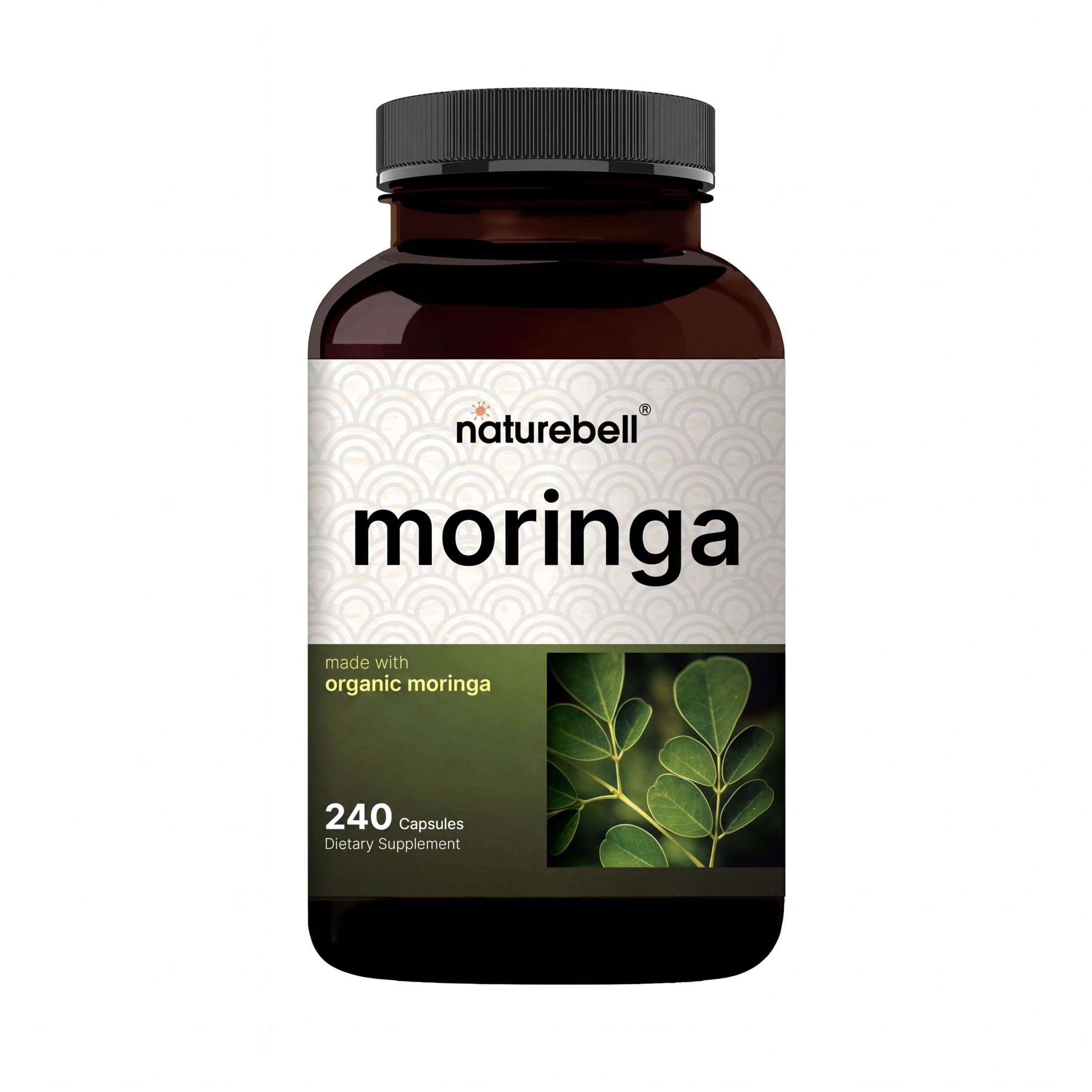 NatureBell frasco frontal mostrando 240 cápsulas y beneficios del producto