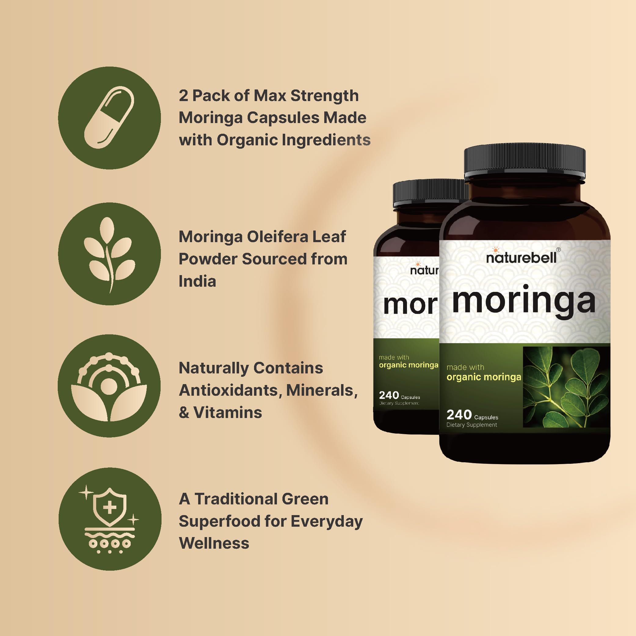 NatureBell polvo de moringa textura fina para apreciar pureza