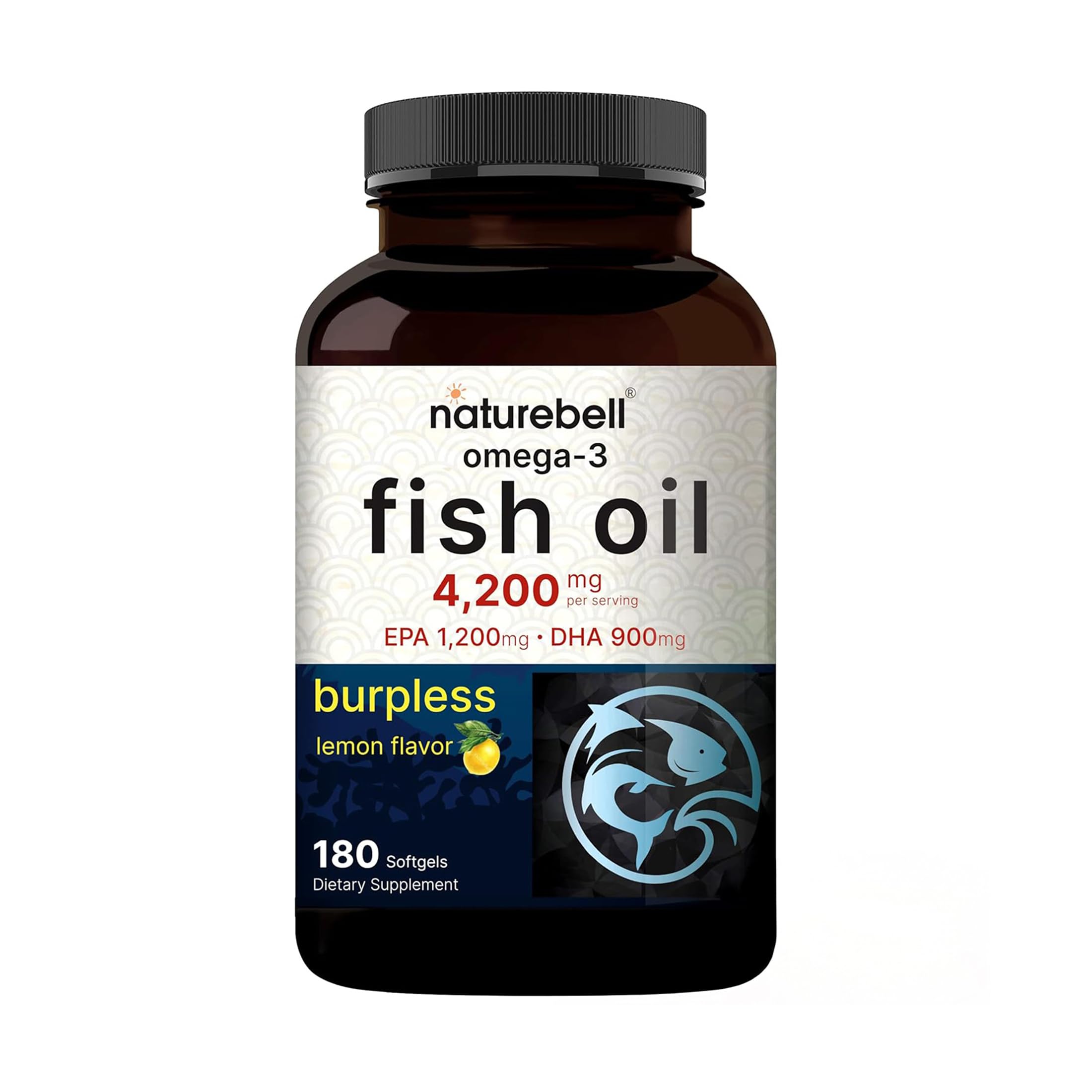 NatureBell envase frontal mostrando 180 softgels y beneficios de omega-3
