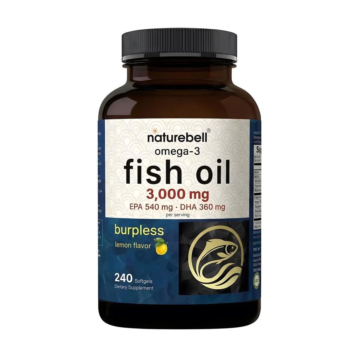 NatureBell botella frontal que muestra el tamaño y la cantidad de softgels